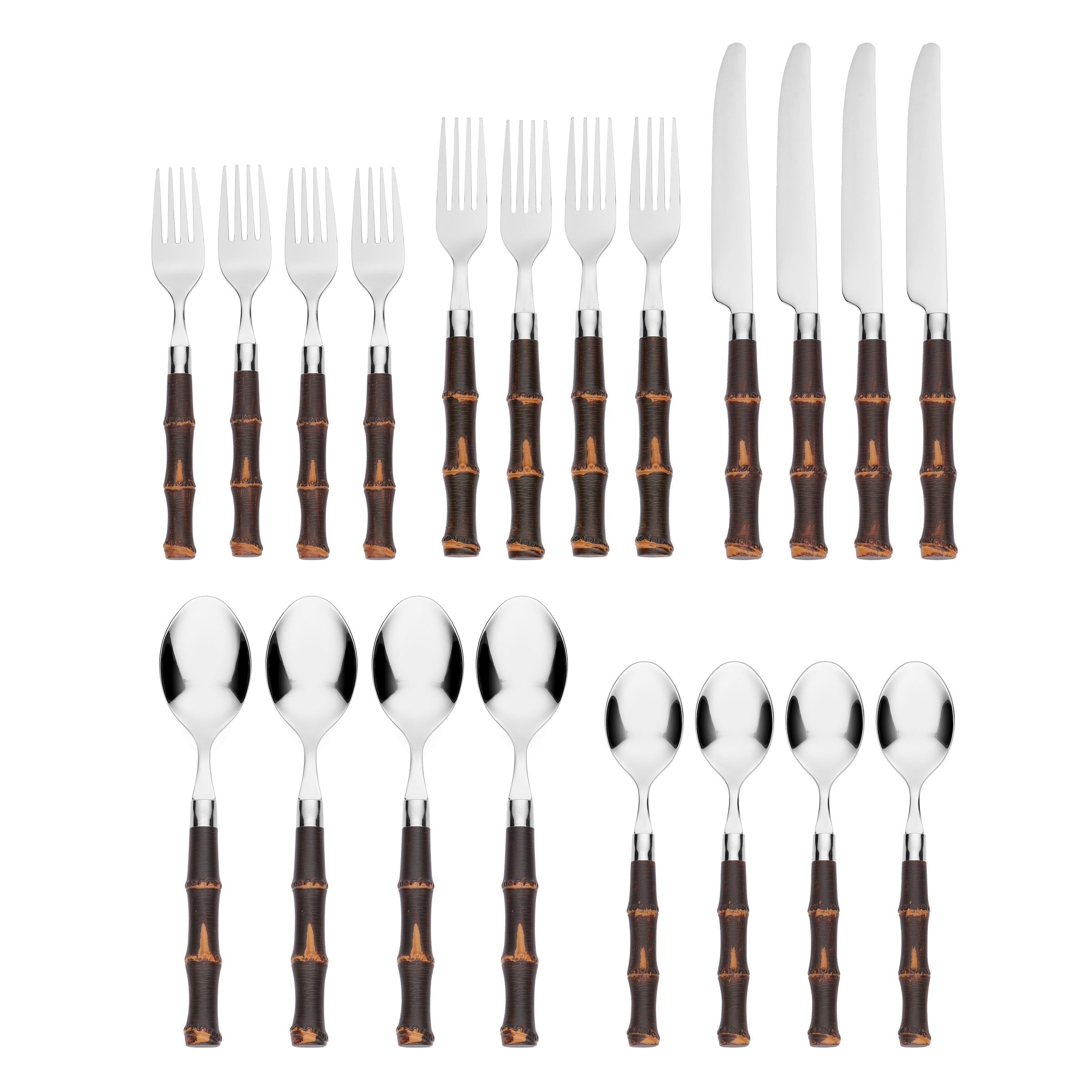 Bamboo Dark Plastic Handle 20 Piece Flatware Set - Image 2