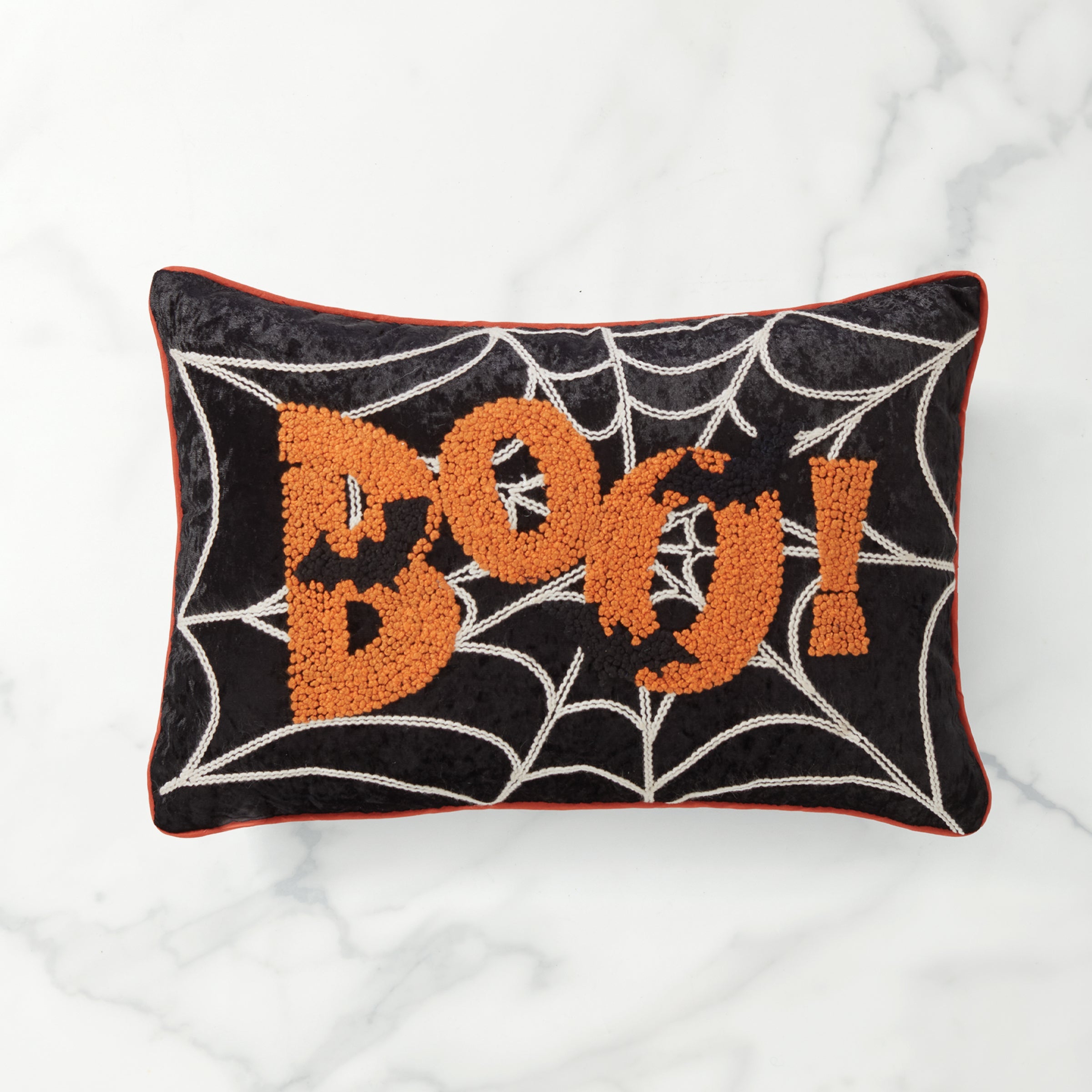 Boo! Web & Bats 14x20 Beaded Halloween Pillow