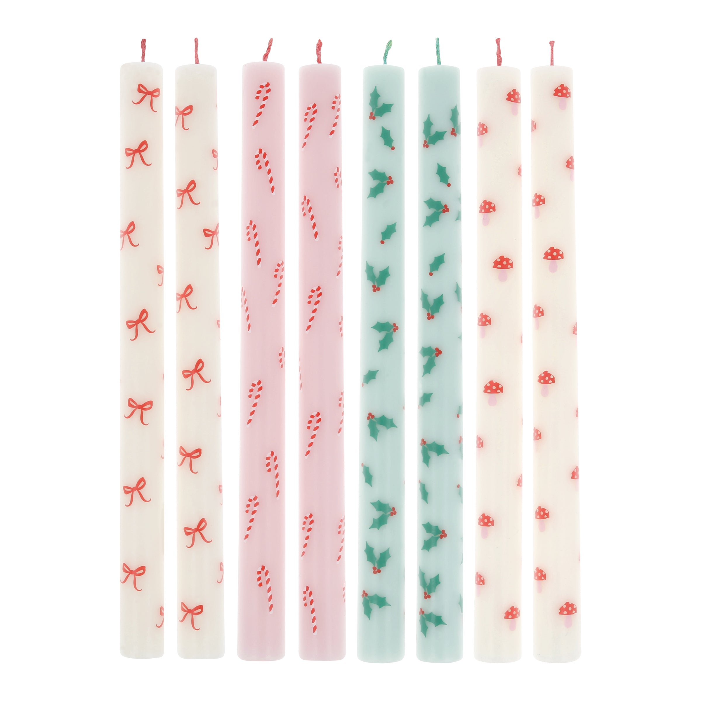 Festive Patterned Table Candles. Set of 8
