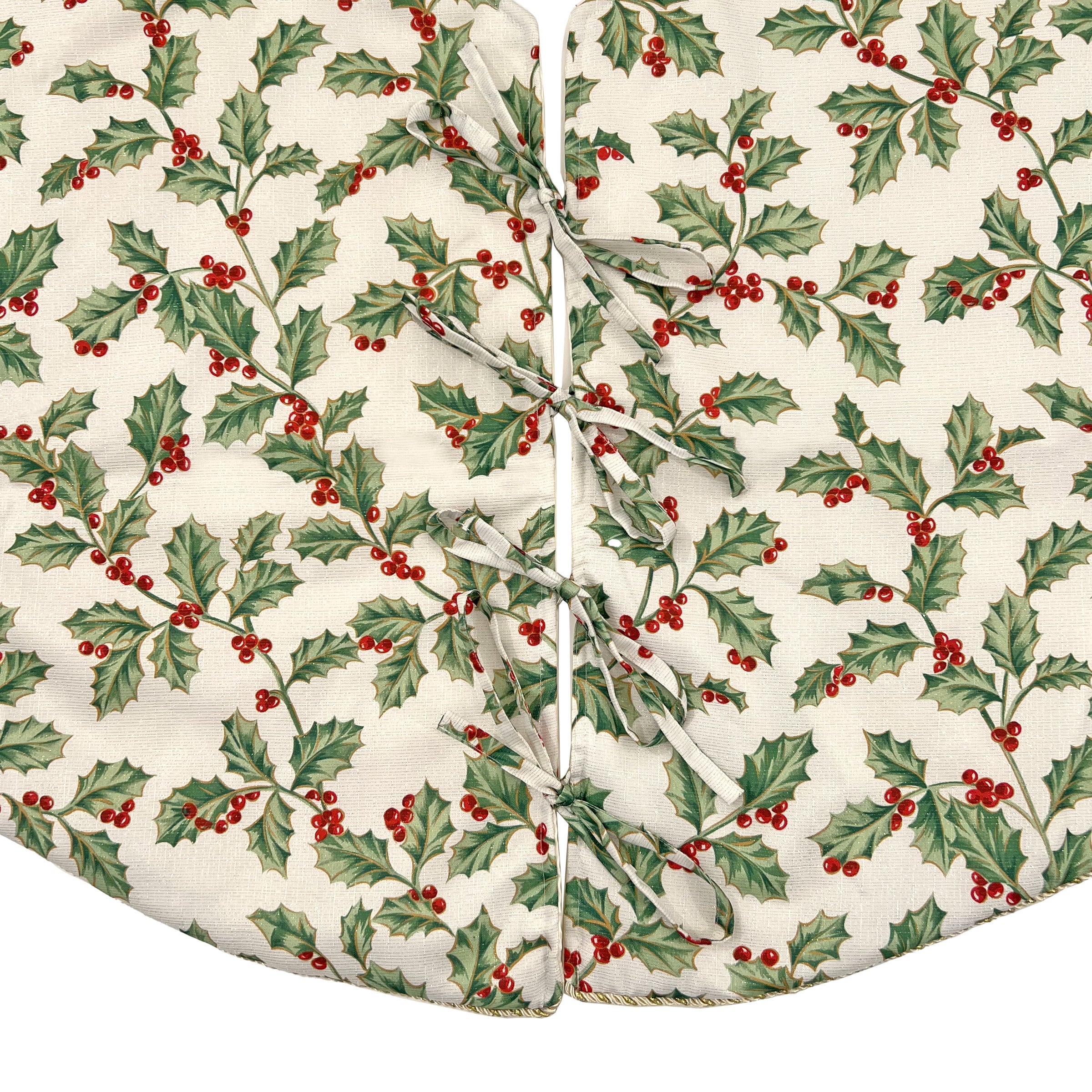 Golden Holly Holiday Tree Skirt - Image 3