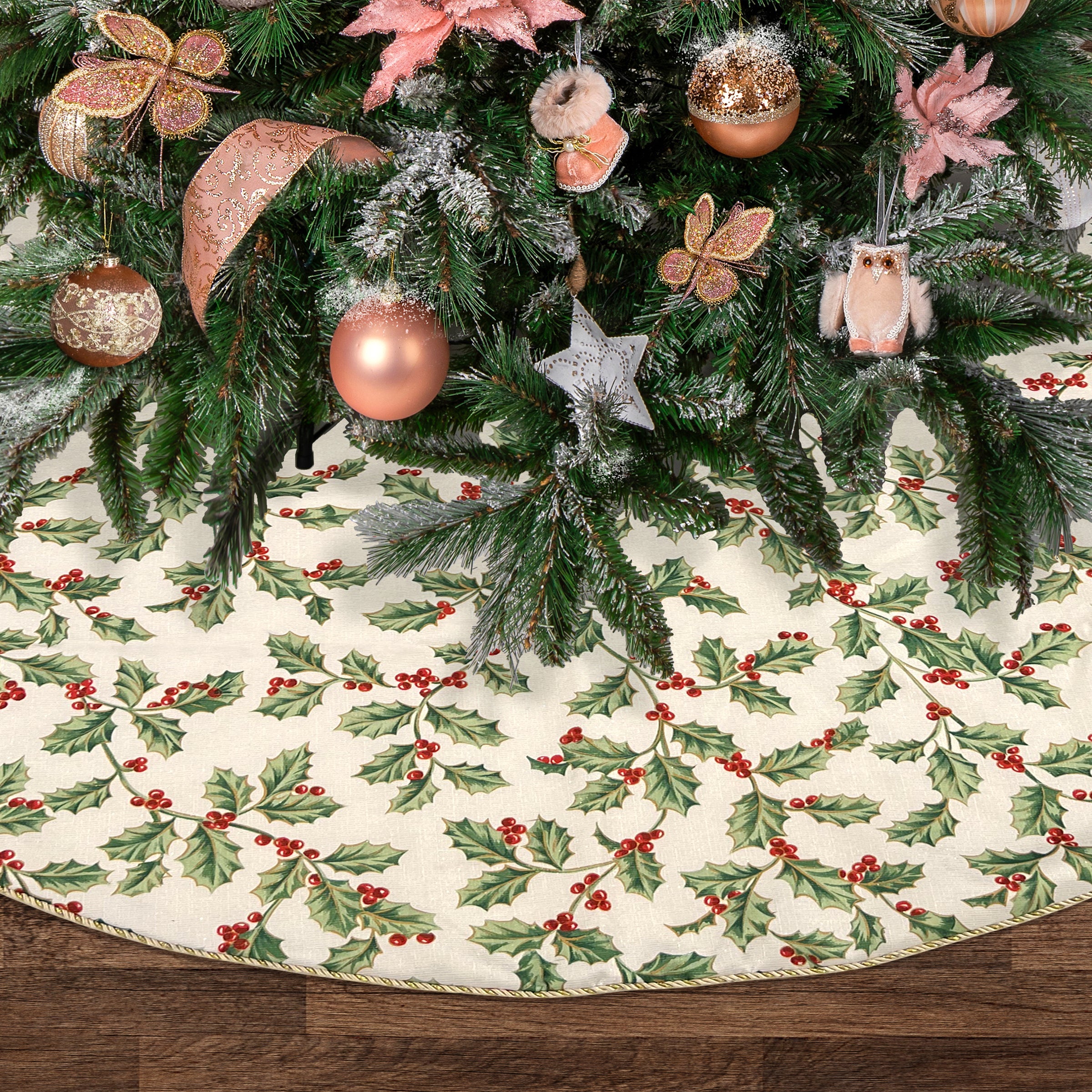 Golden Holly Holiday Tree Skirt - Image 2
