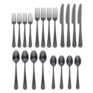 Geo Black Satin 20 Piece Flatware Set