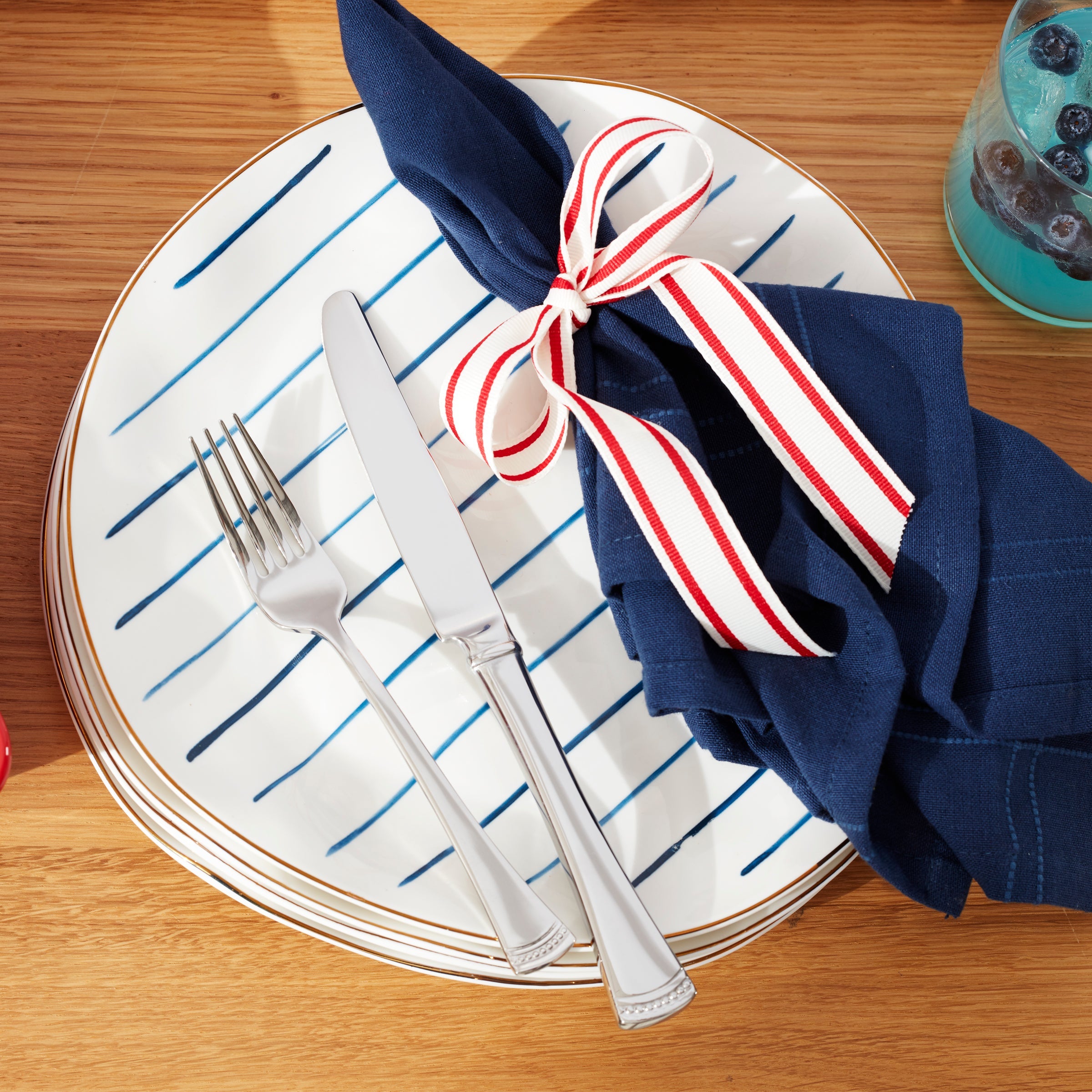 Blue Bay Stripes Dinner Plates - Set of 4 - Image 3