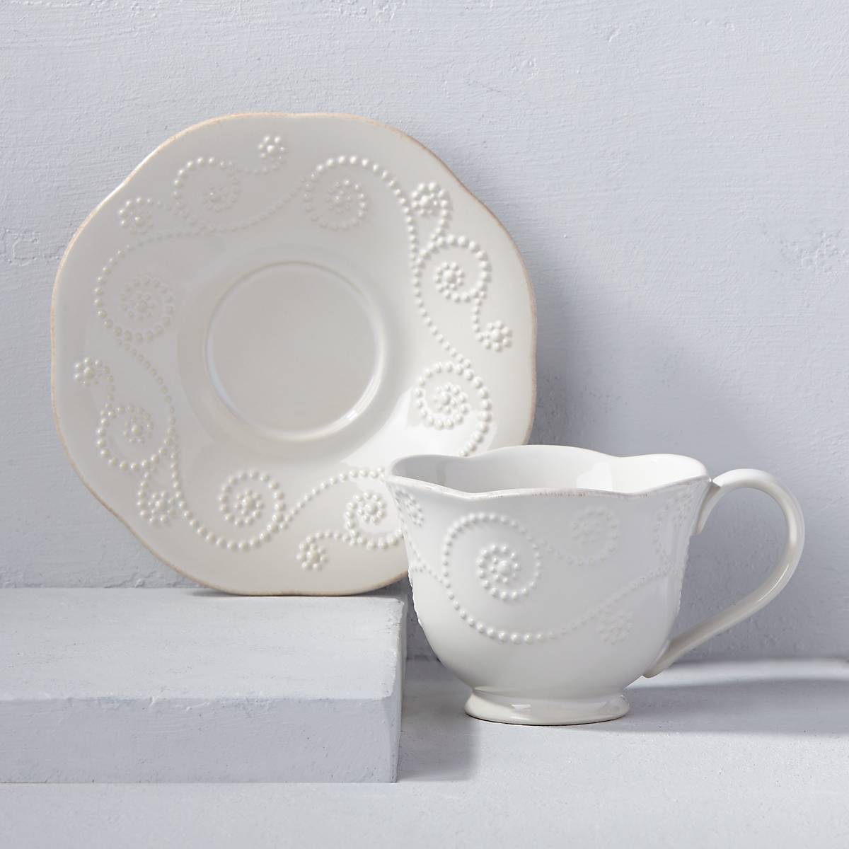 French Perle White Cup and Saucer - Image 3