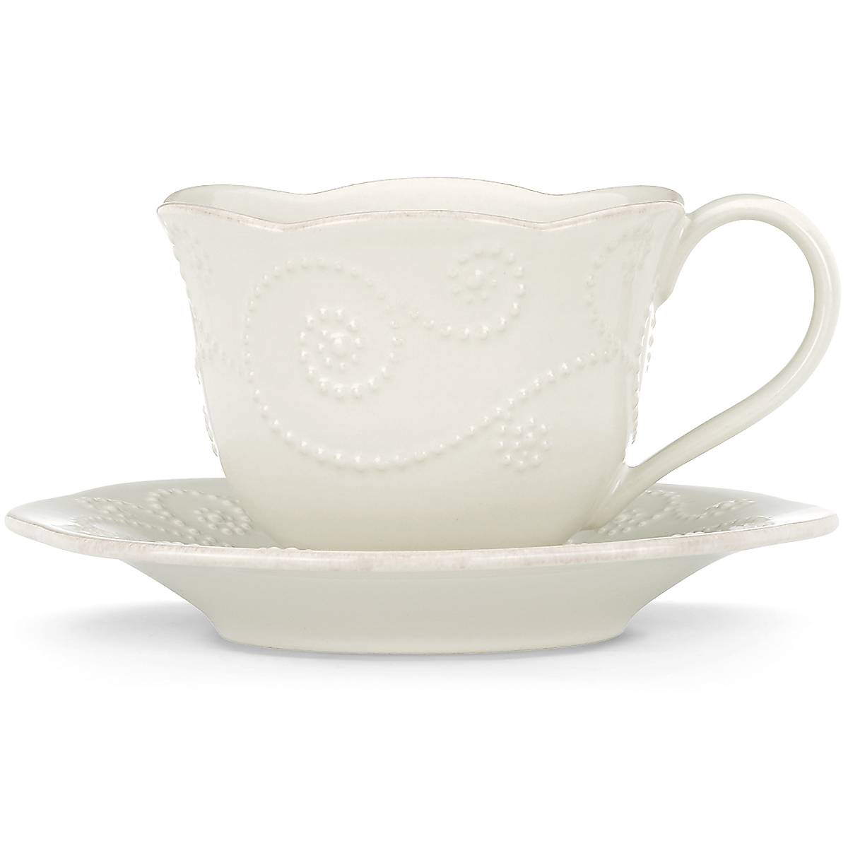 French Perle White Cup and Saucer - Image 2