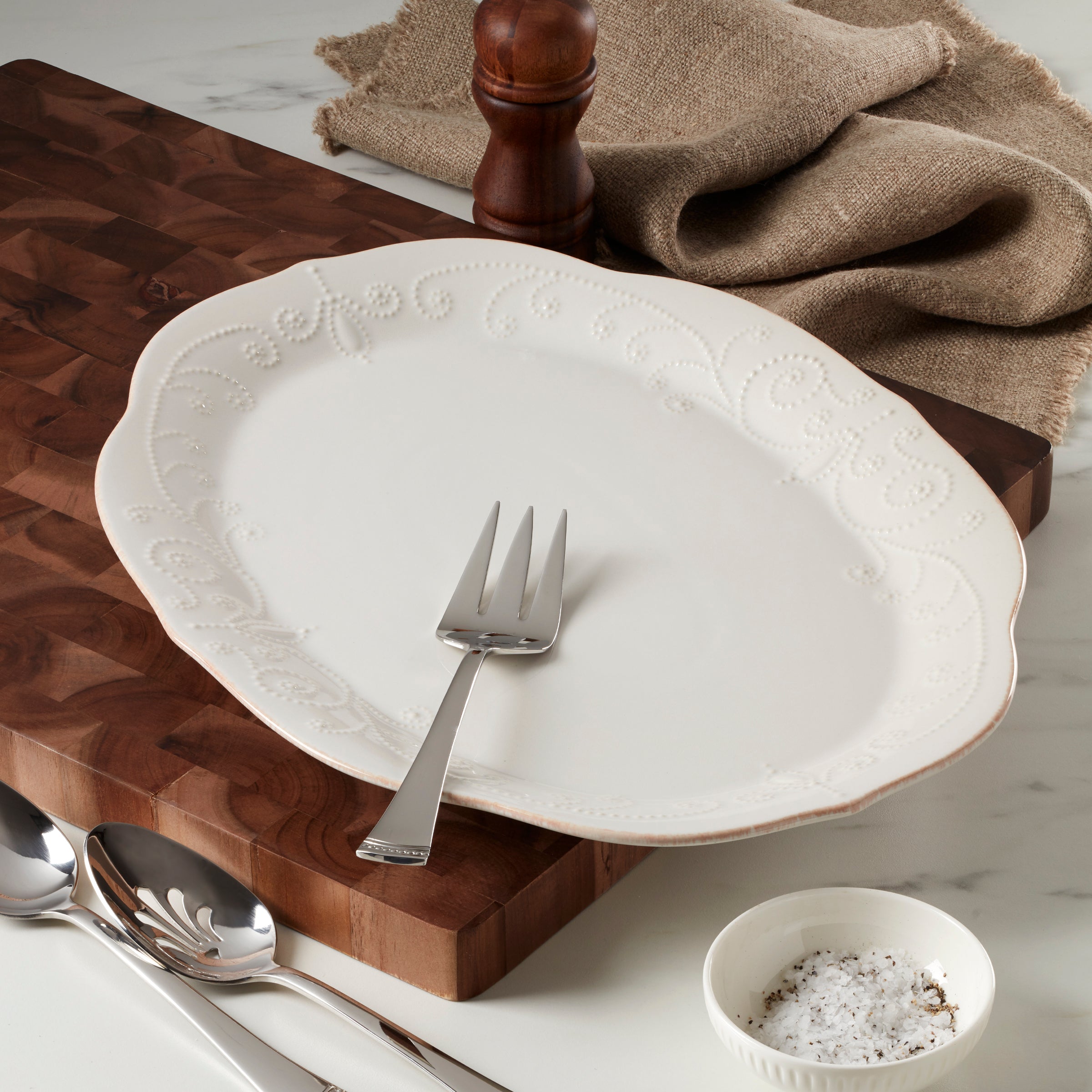 French Perle White Oval Serving Platter - Image 3