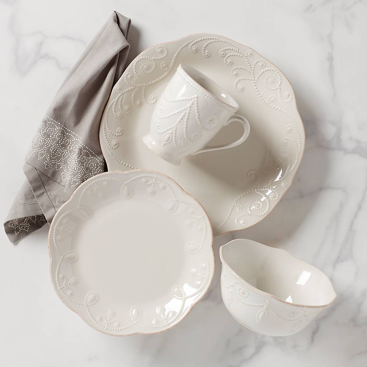 French Perle White 4-Piece Place Setting