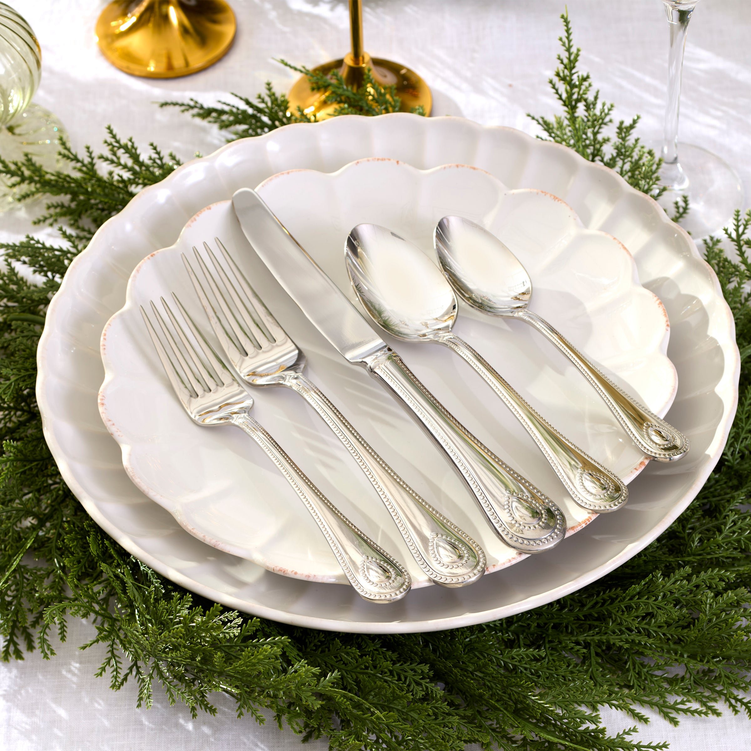 French Perle Scallop White 12-Piece Dinnerware Set - Image 6