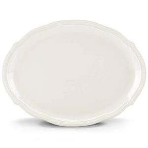 French Perle Bead White Oval Platter