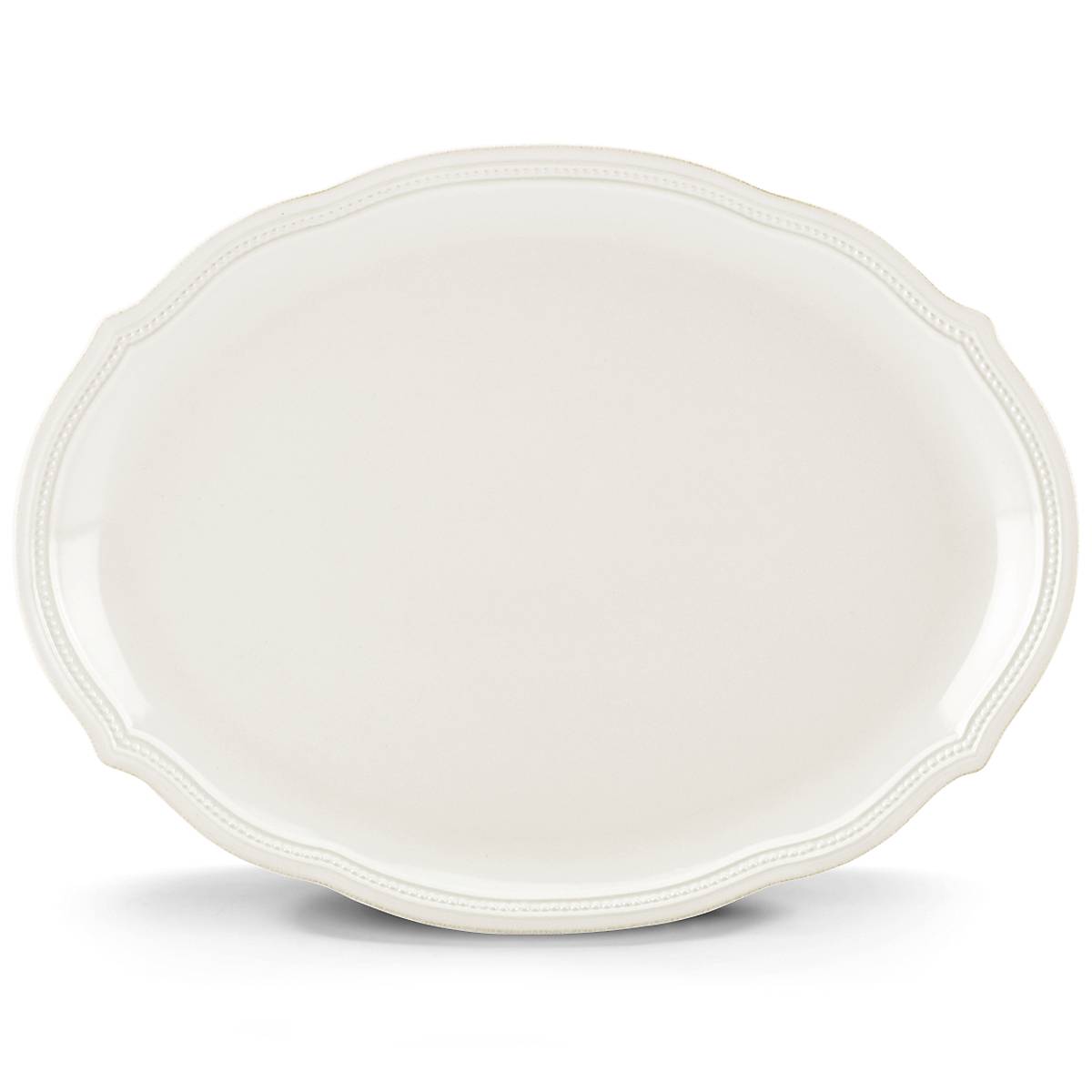 French Perle Bead White Oval Platter