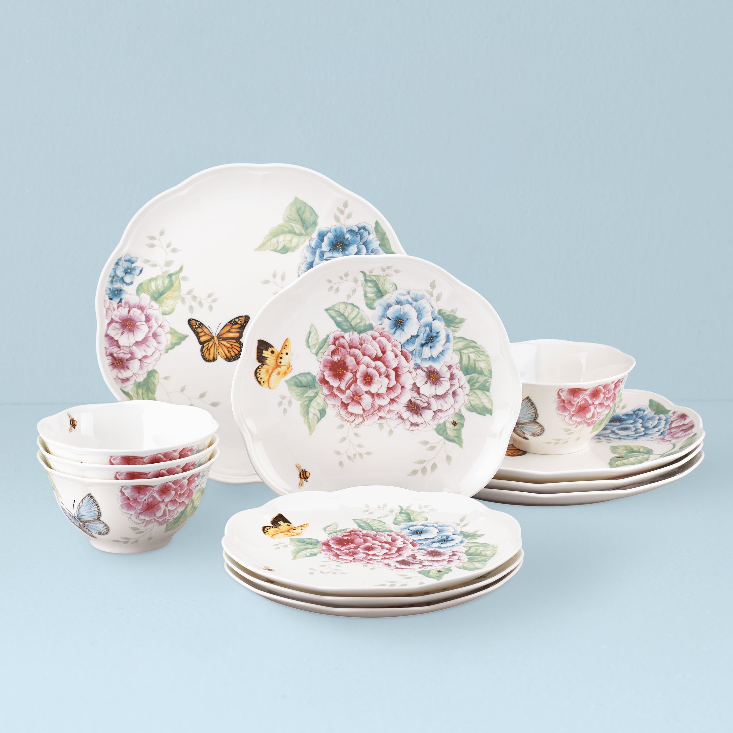 Butterfly Meadow Hydrangea 12-Piece Dinnerware Set