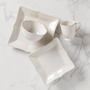 French Perle Bead White 4-Piece Place Setting