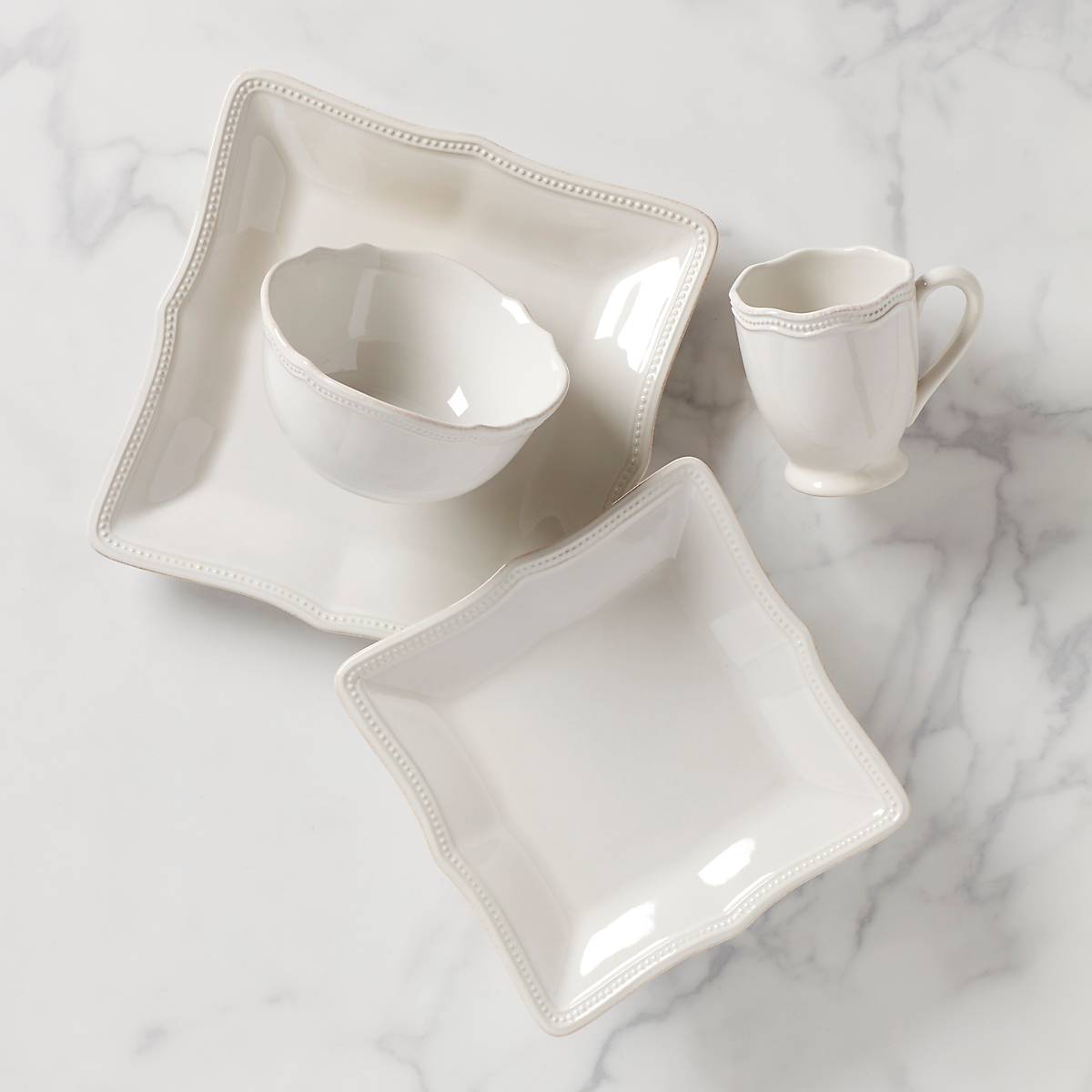 French Perle Bead White 4-Piece Place Setting