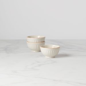 French Perle Groove White 3-Piece Mini Bowl Set