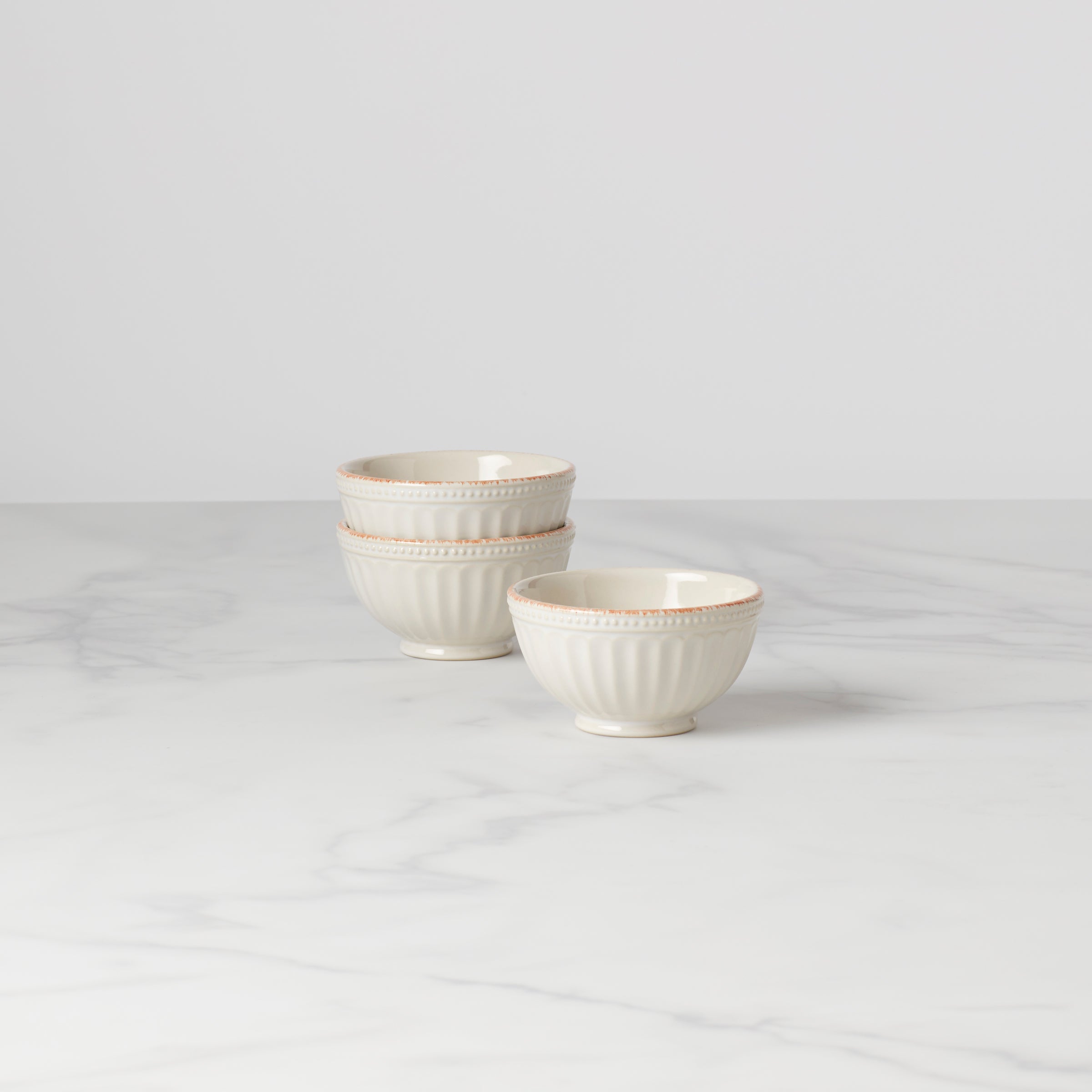 French Perle Groove White 3-Piece Mini Bowl Set