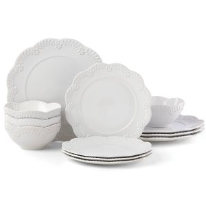 Chelse Muse Floral White 12-Piece Dinnerware Set