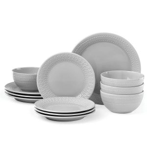 Willow Drive Grey 12-Piece Dinnerware Set
