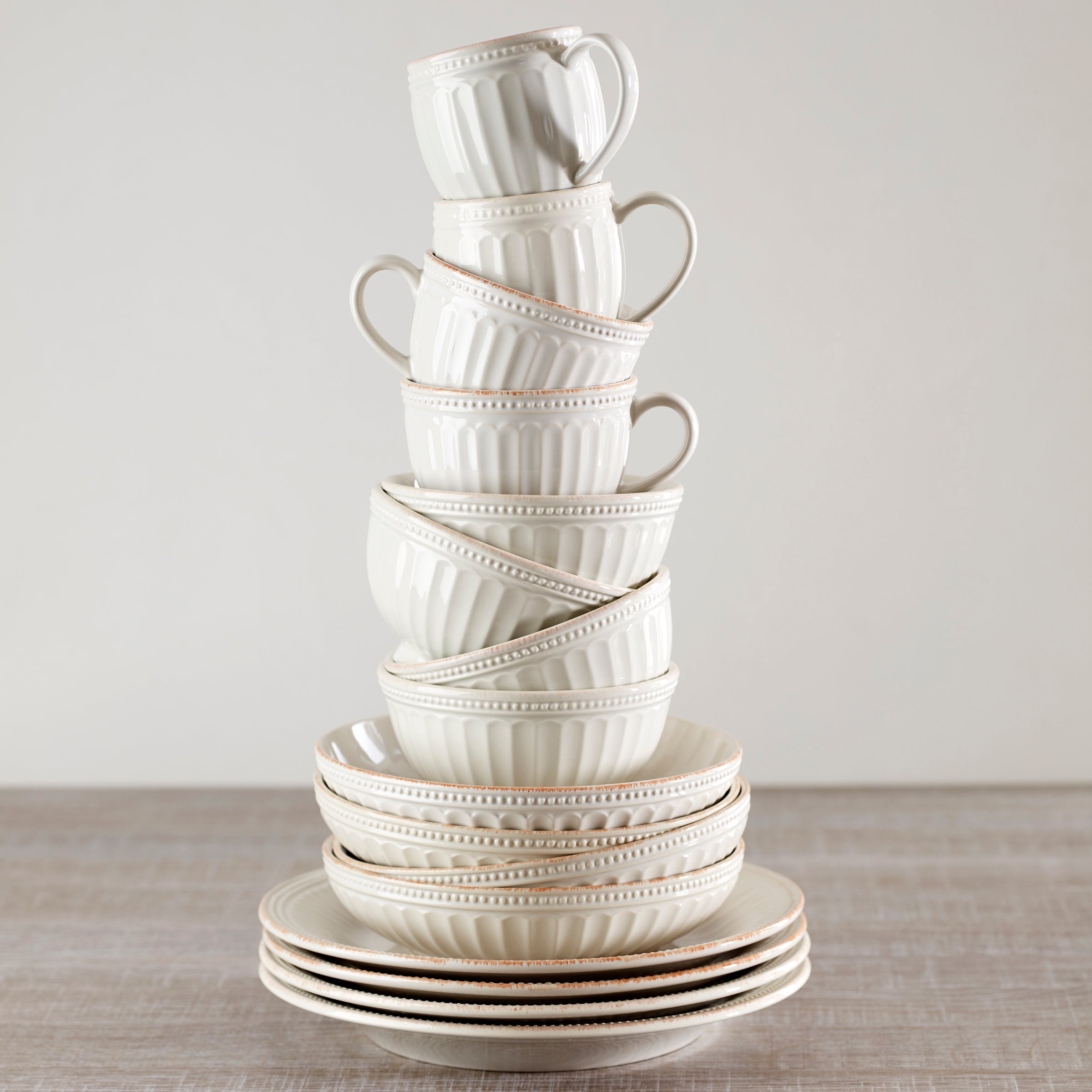 French Perle Groove White 12-Piece Dinnerware Set - Image 2