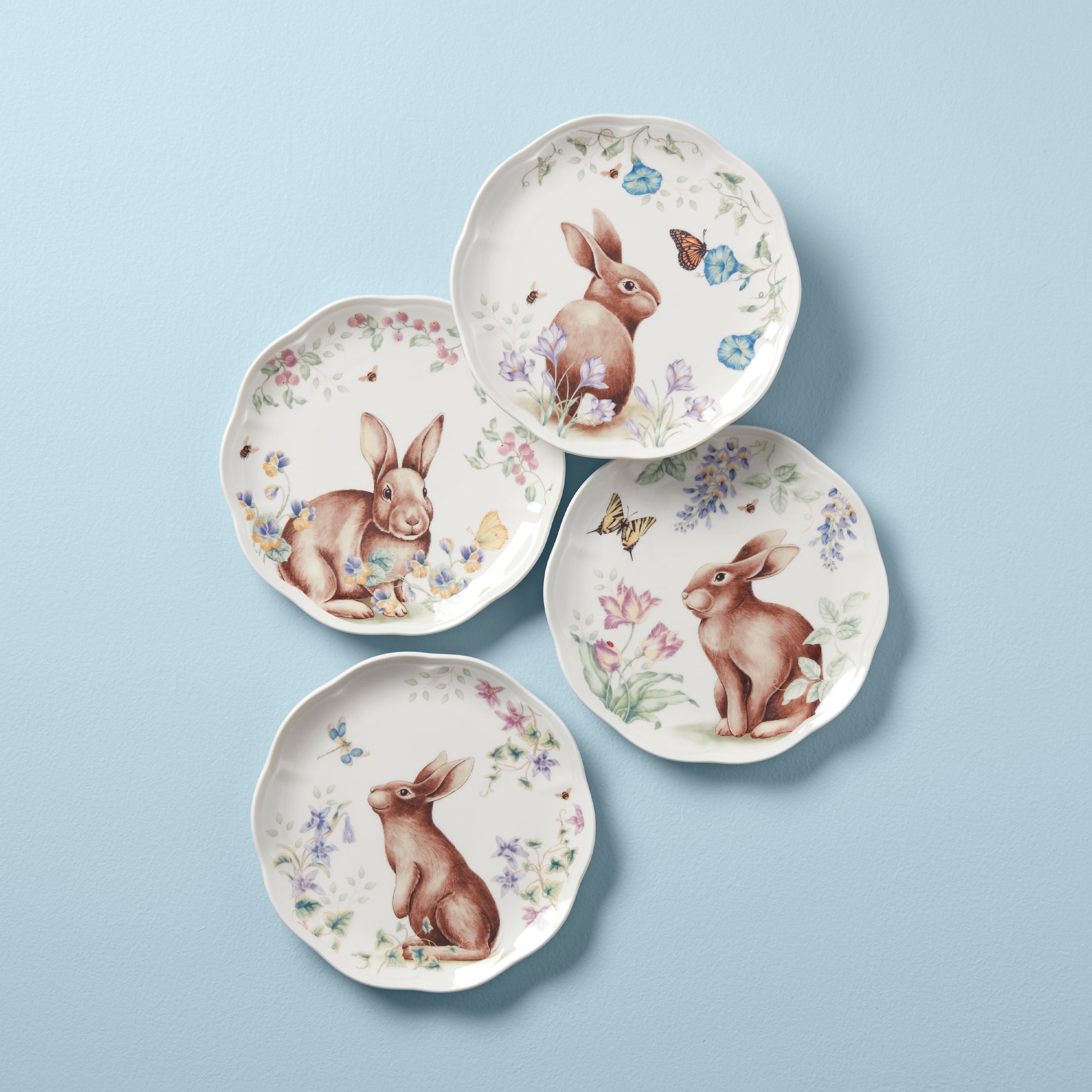 Butterfly Meadow Bunny Accent Plates - Set of 4