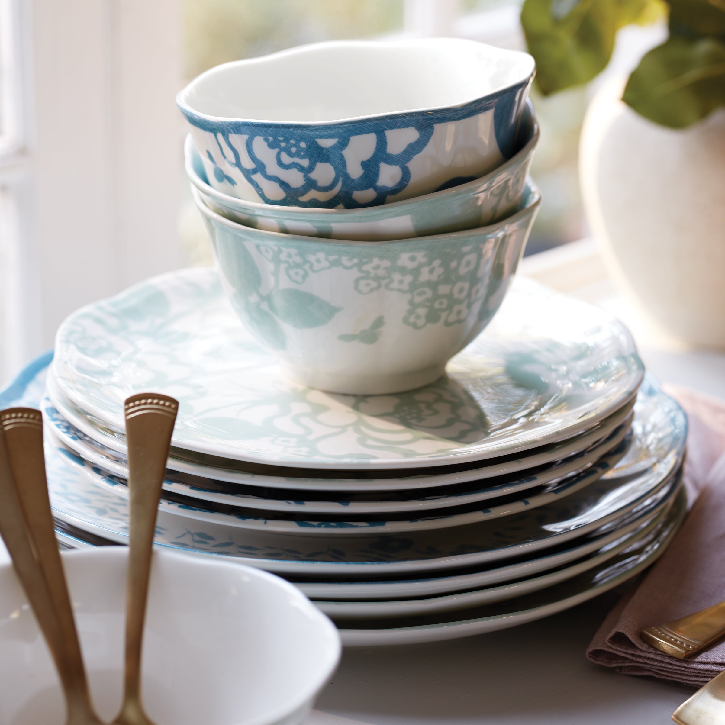 Butterfly Meadow Cottage Sage Rice Bowls - Set of 4 - Image 4