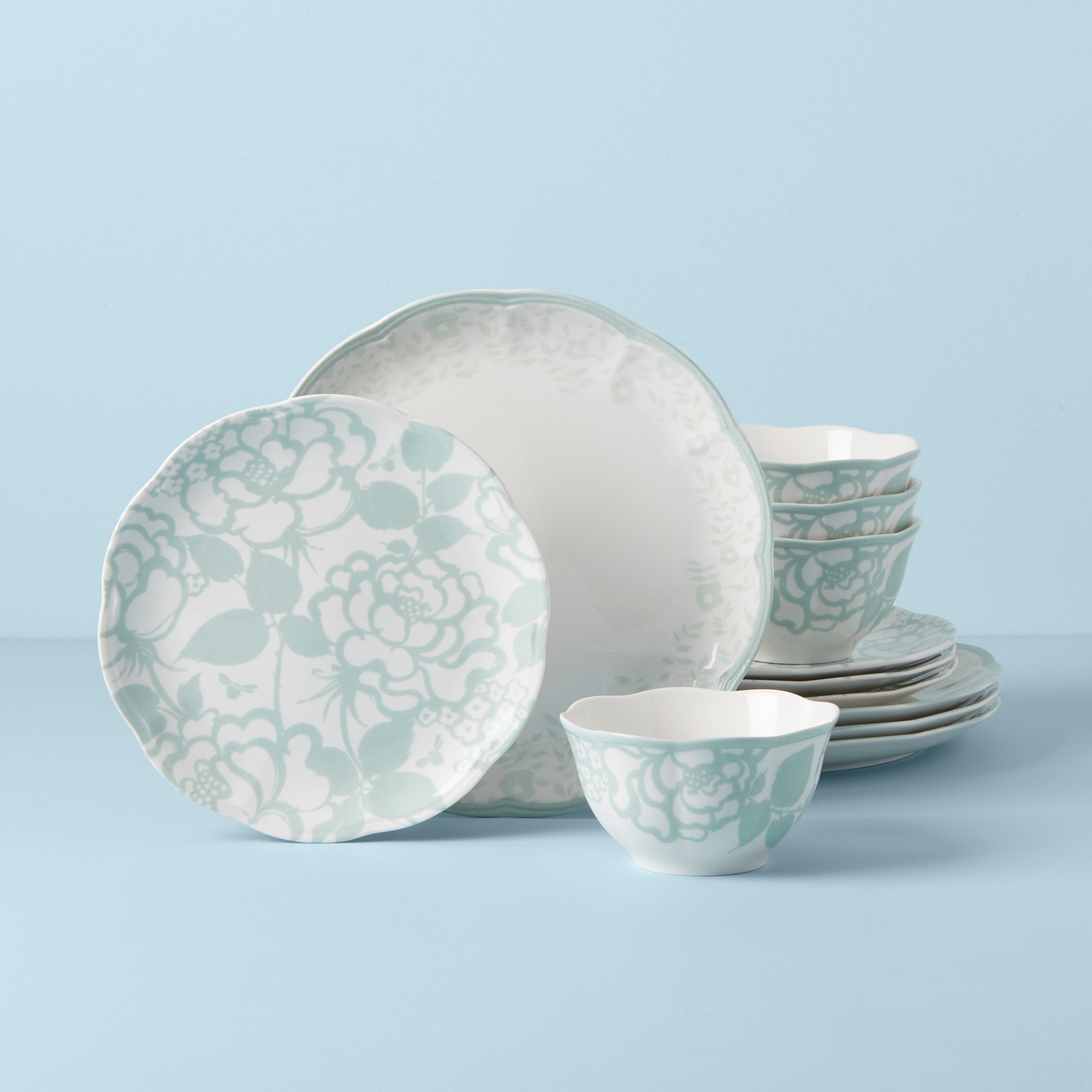 Butterfly Meadow Cottage Sage 12-Piece Dinnerware Set
