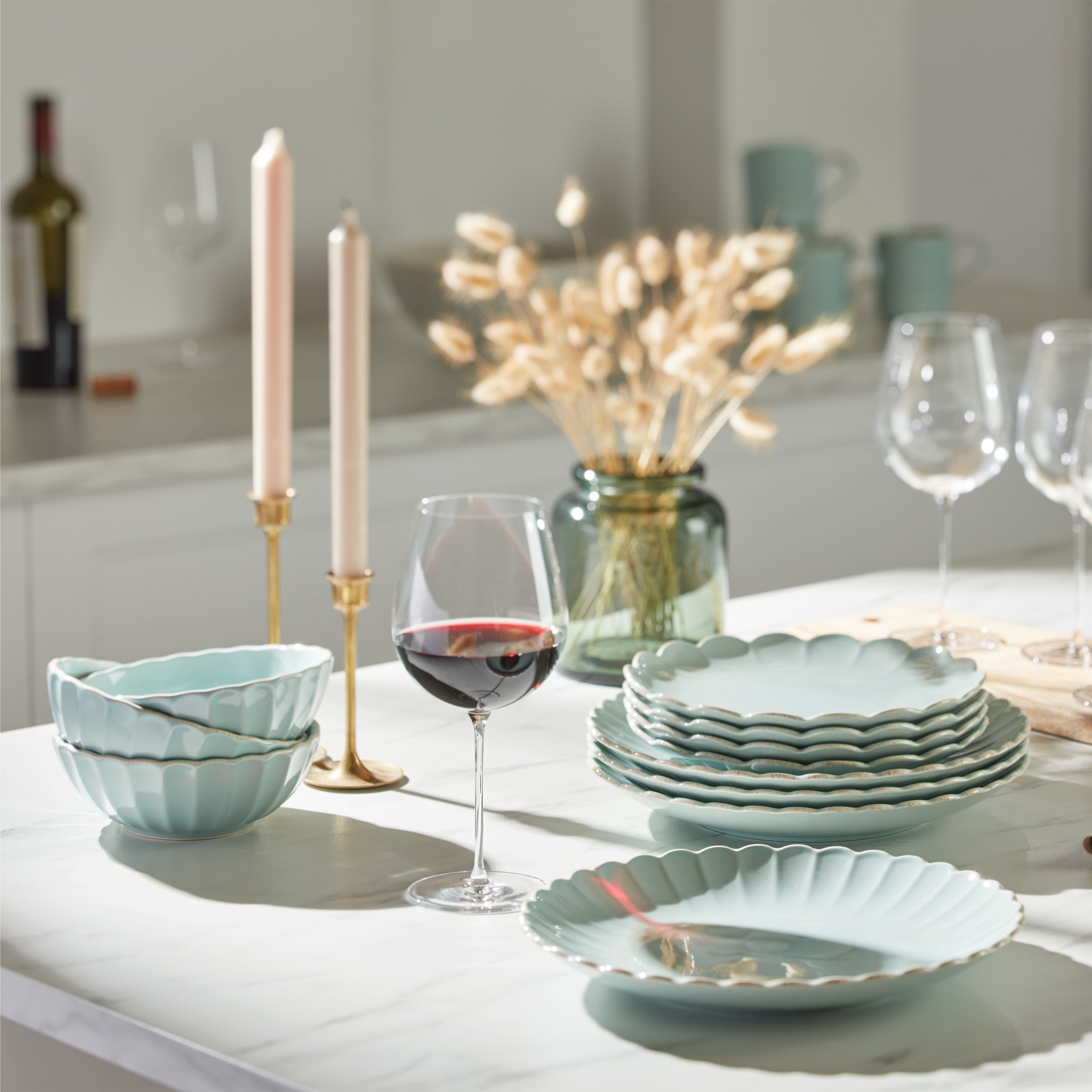 French Perle Scallop Ice Blue 12-Piece Dinnerware Set - Image 8