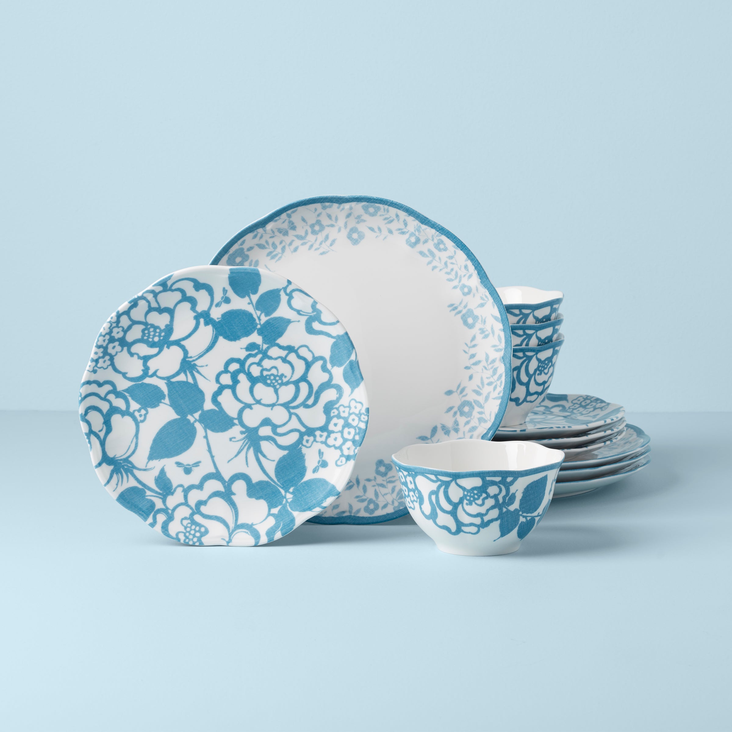 Butterfly Meadow Cottage Cornflower 12-Piece Dinnerware Set