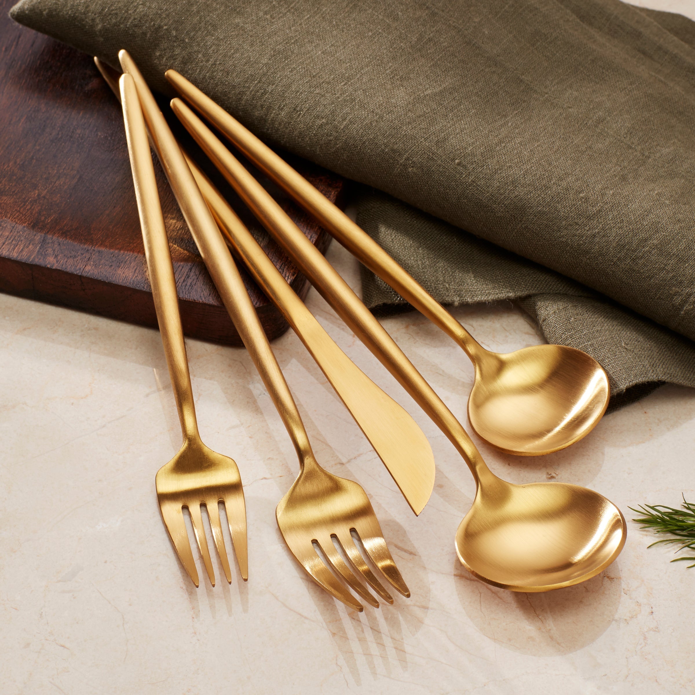 Zephyr Gold Satin 45 Piece Flatware Set - Image 5