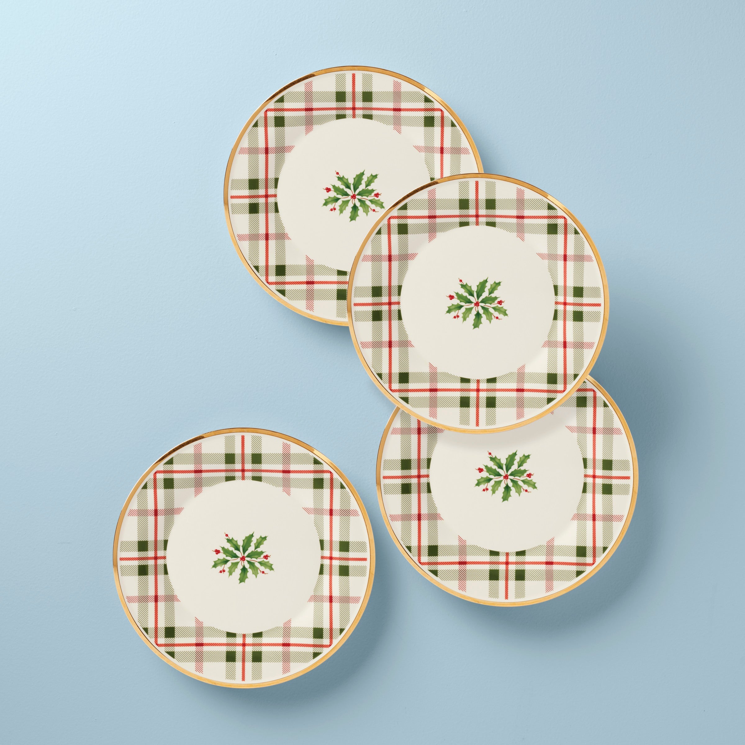 Holiday Plaid Accent Plates - Set of 4