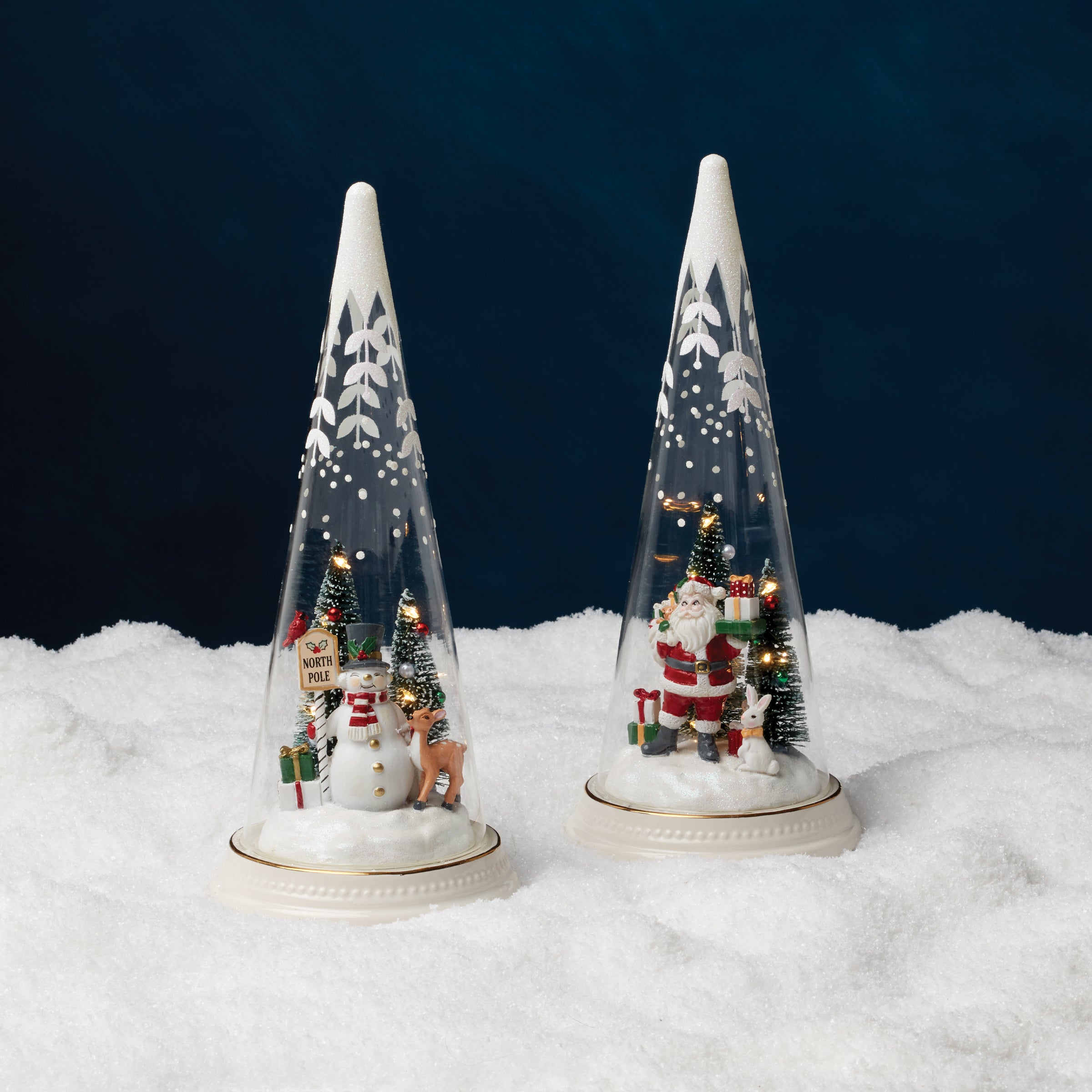 Lit Christmas Cone With North Pole Snowman Scene - Image 3