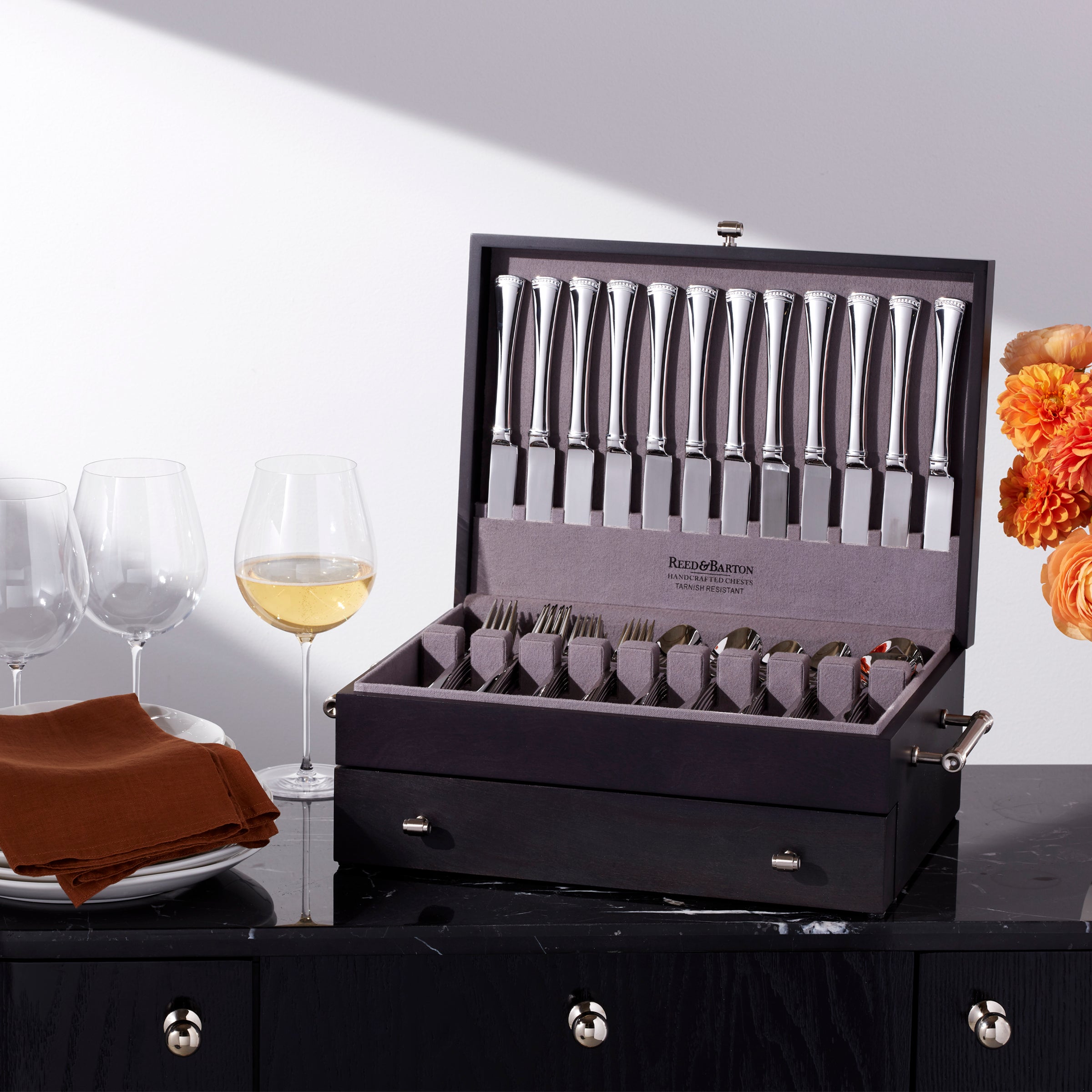 2 Tier Wood Charcoal Flatware Chest - Image 3