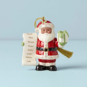 Personalized African American Santa with List Ornament