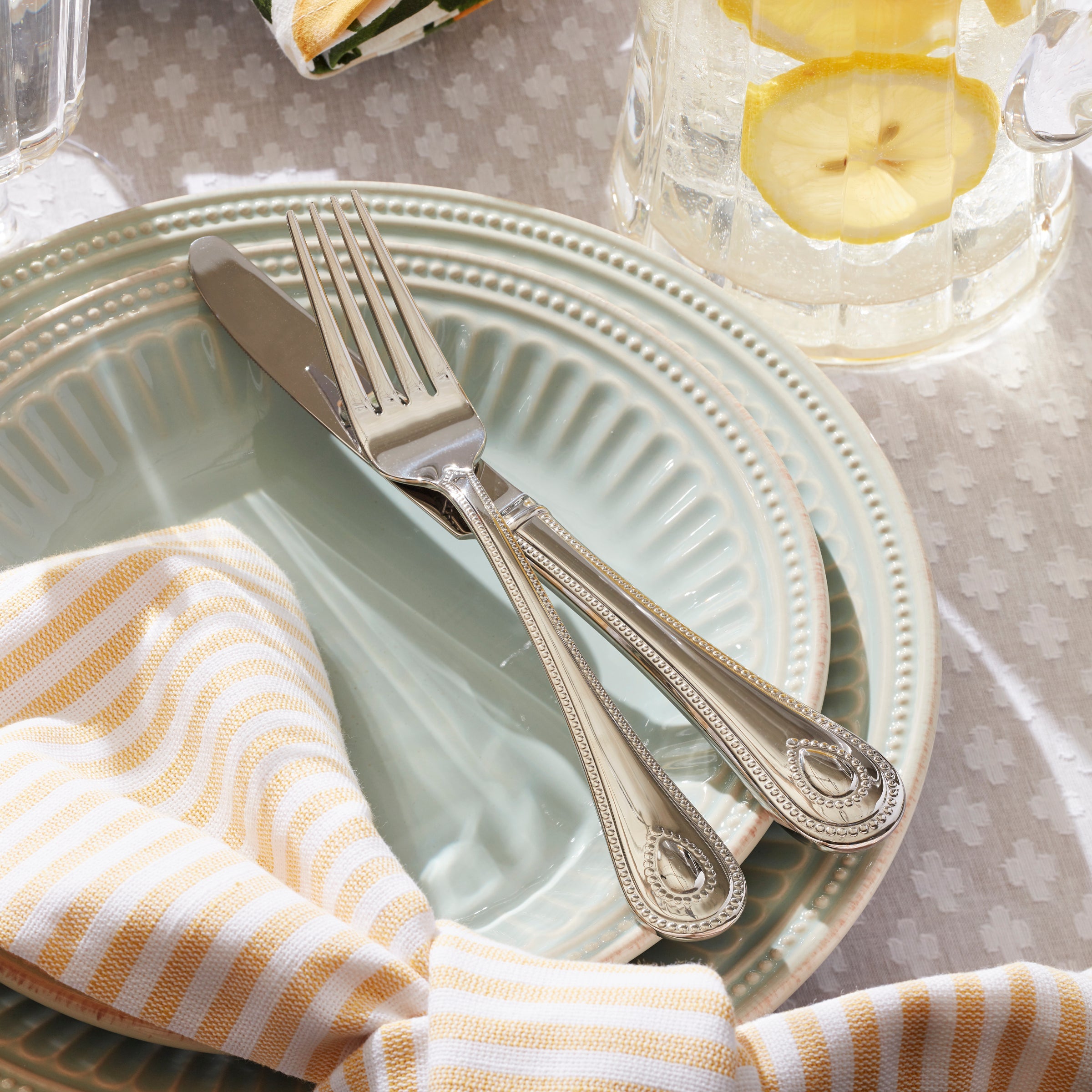 French Perle Groove Ice Blue 12-Piece Place Setting - Image 4
