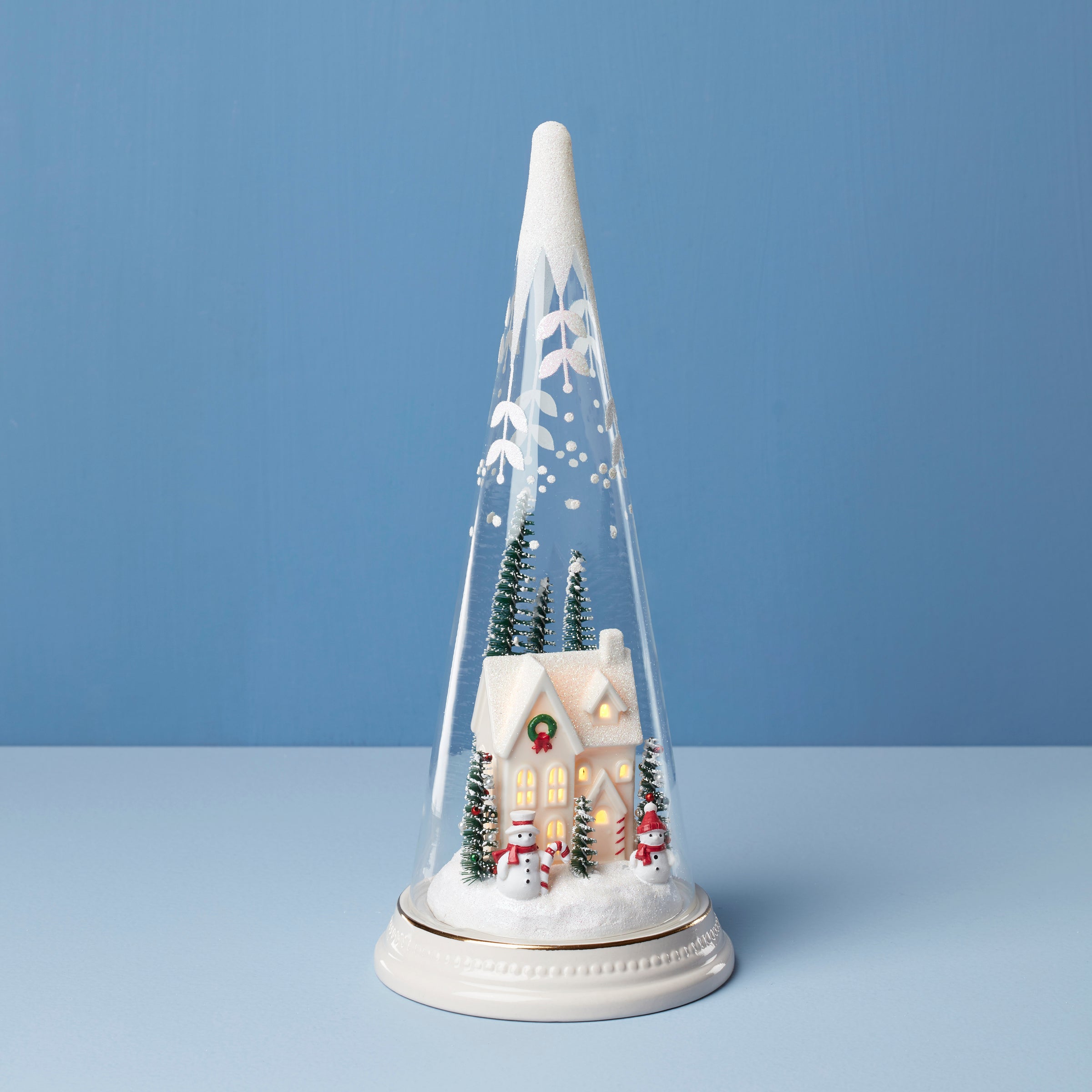 Lit Christmas Cone With Farmhouse Scene - Image 2