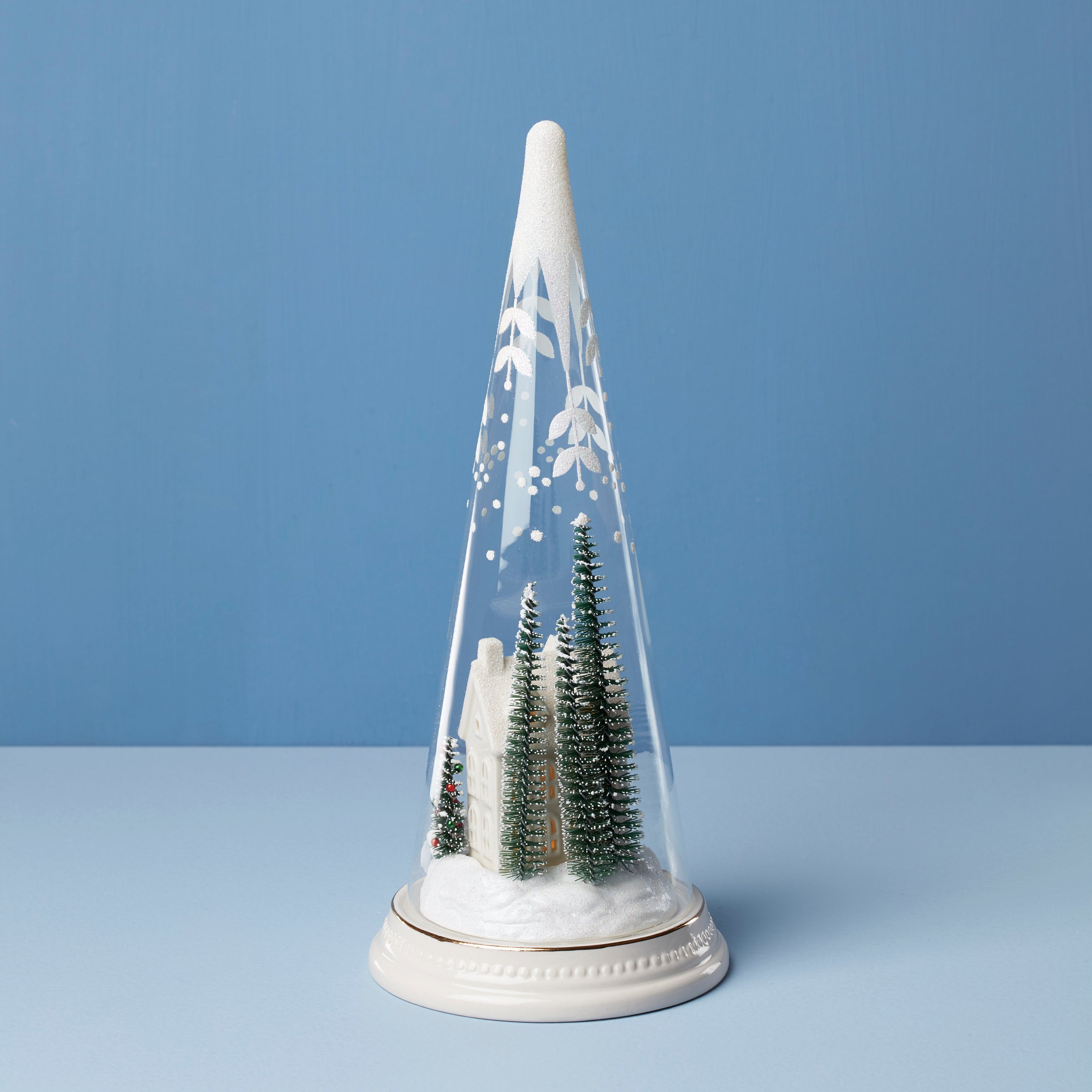 Lit Christmas Cone With Farmhouse Scene - Image 3