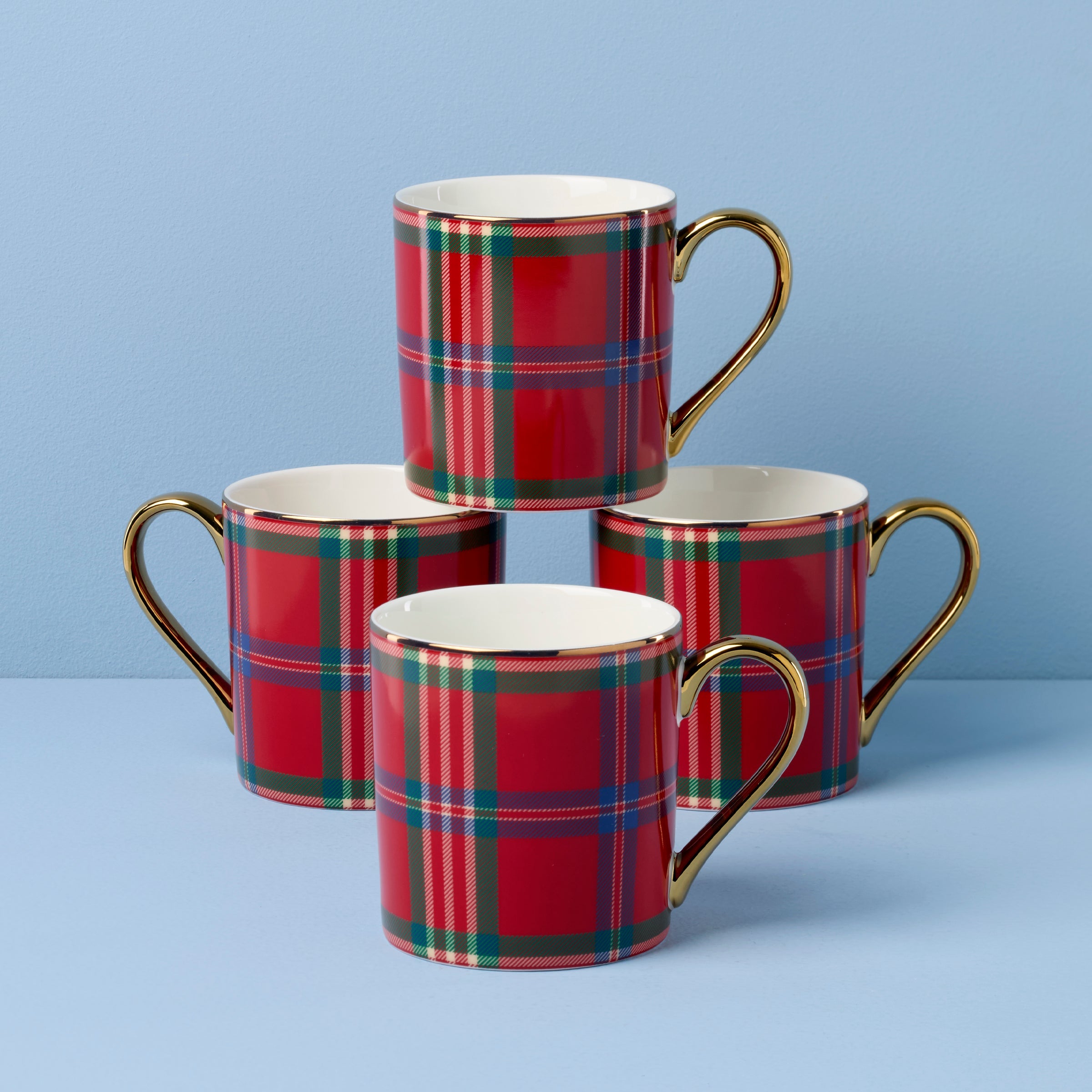 Holiday Red Tartan Mugs - Set of 4