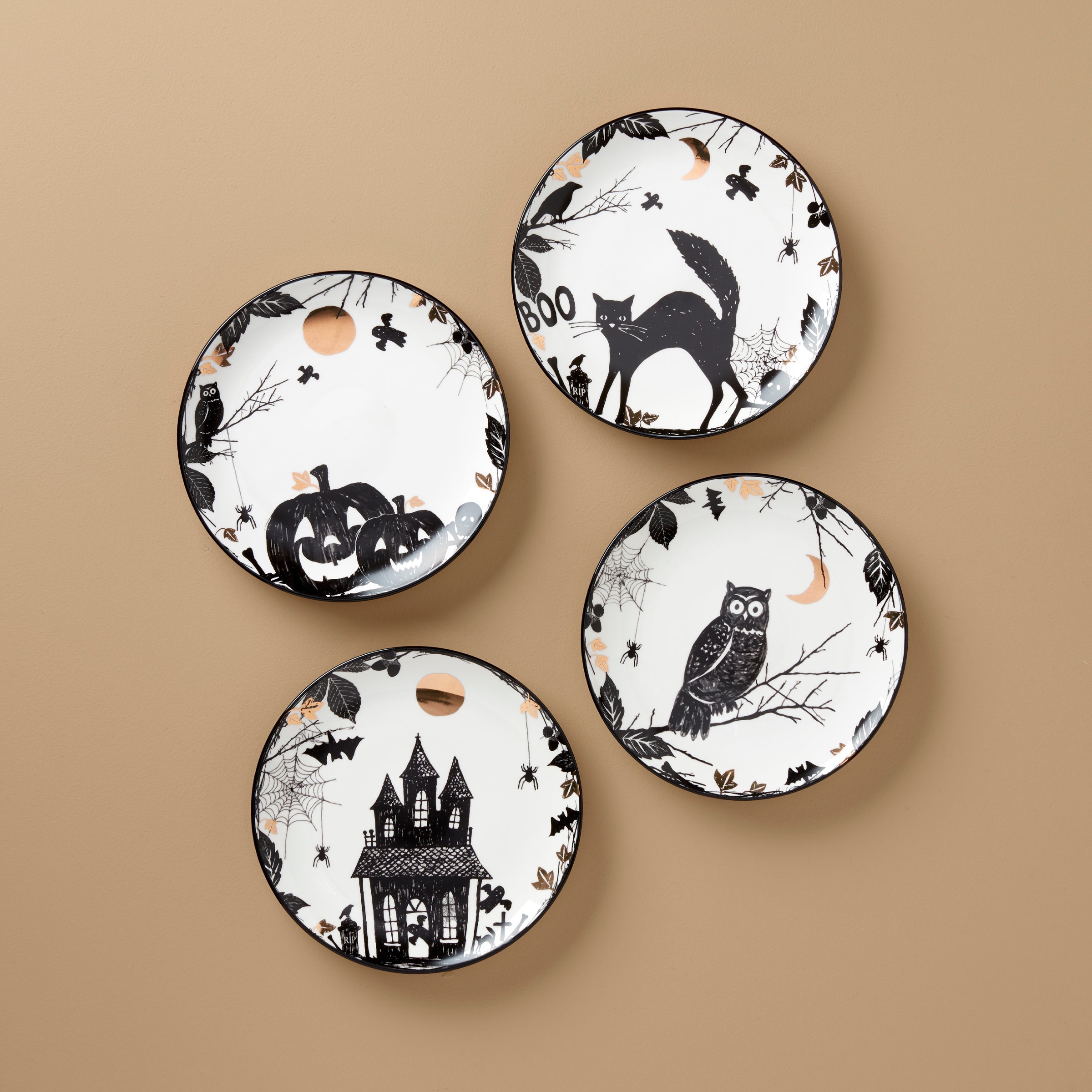 Vintage Halloween Haunted Accent Plates - Set of 4