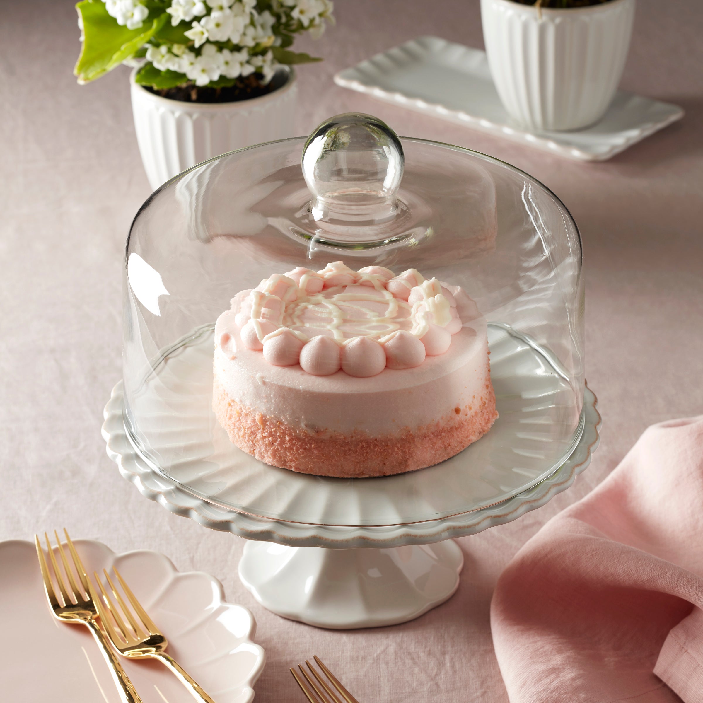 French Perle White Cake Plate With Dome - Image 7