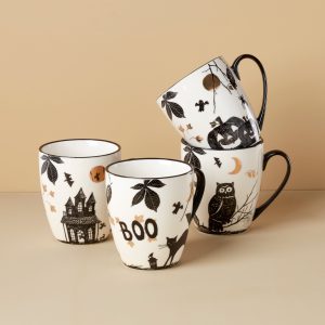 Vintage Haunted Halloween Mugs - Set of 4 - Assorted