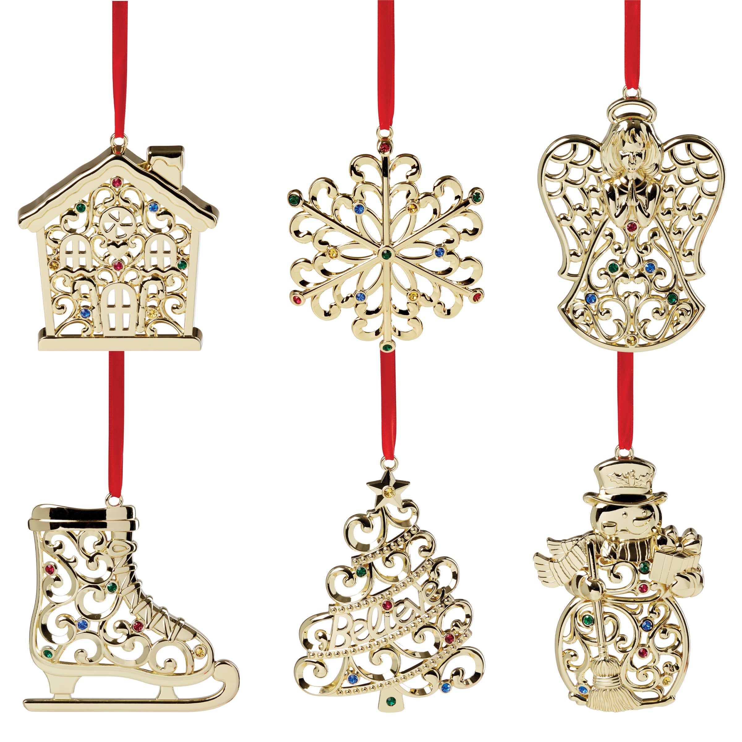 Sparkle & Scroll Gold Ornaments - Set of 6 - Image 2