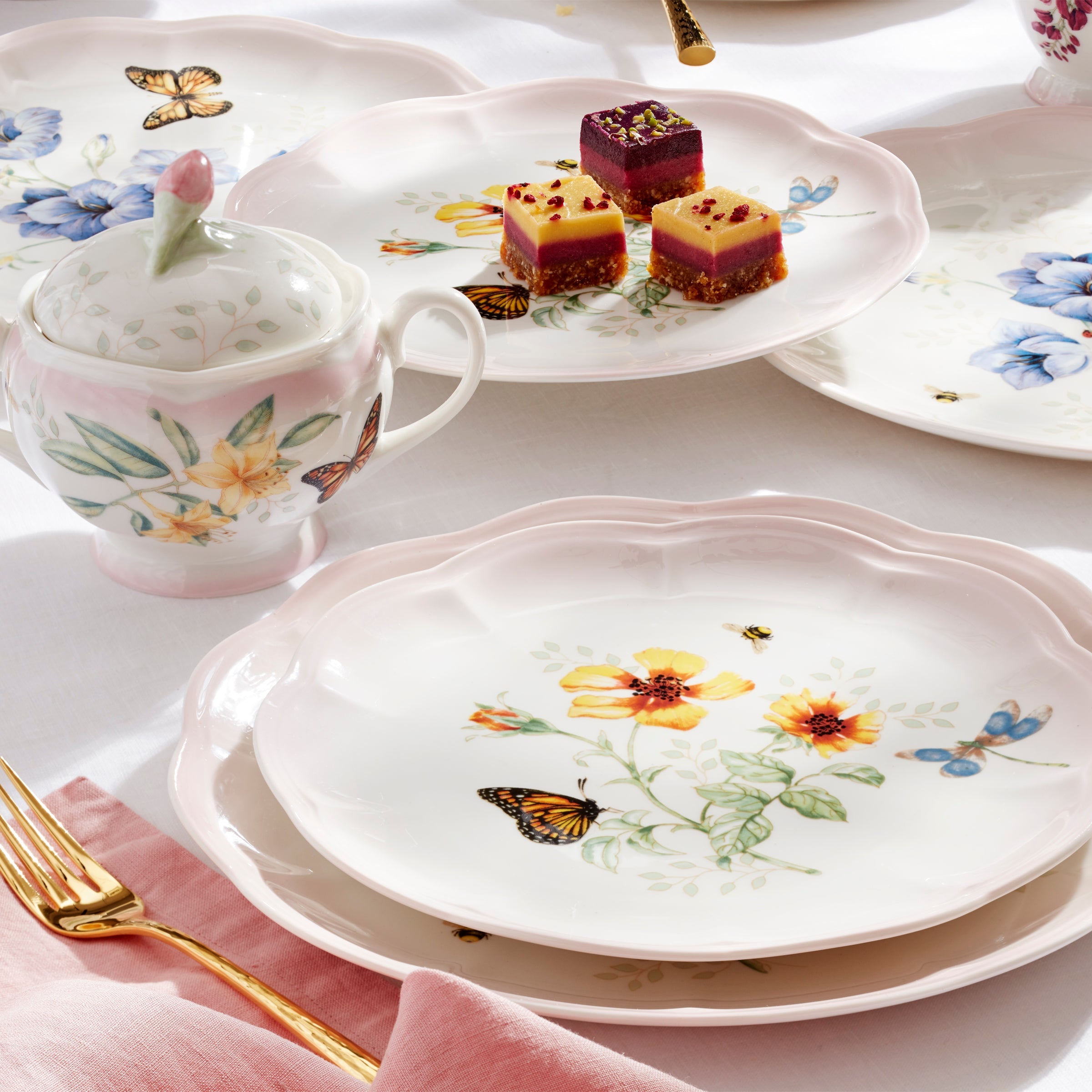 Butterfly Meadow Pink 12-Piece Dinnerware Set - Image 3