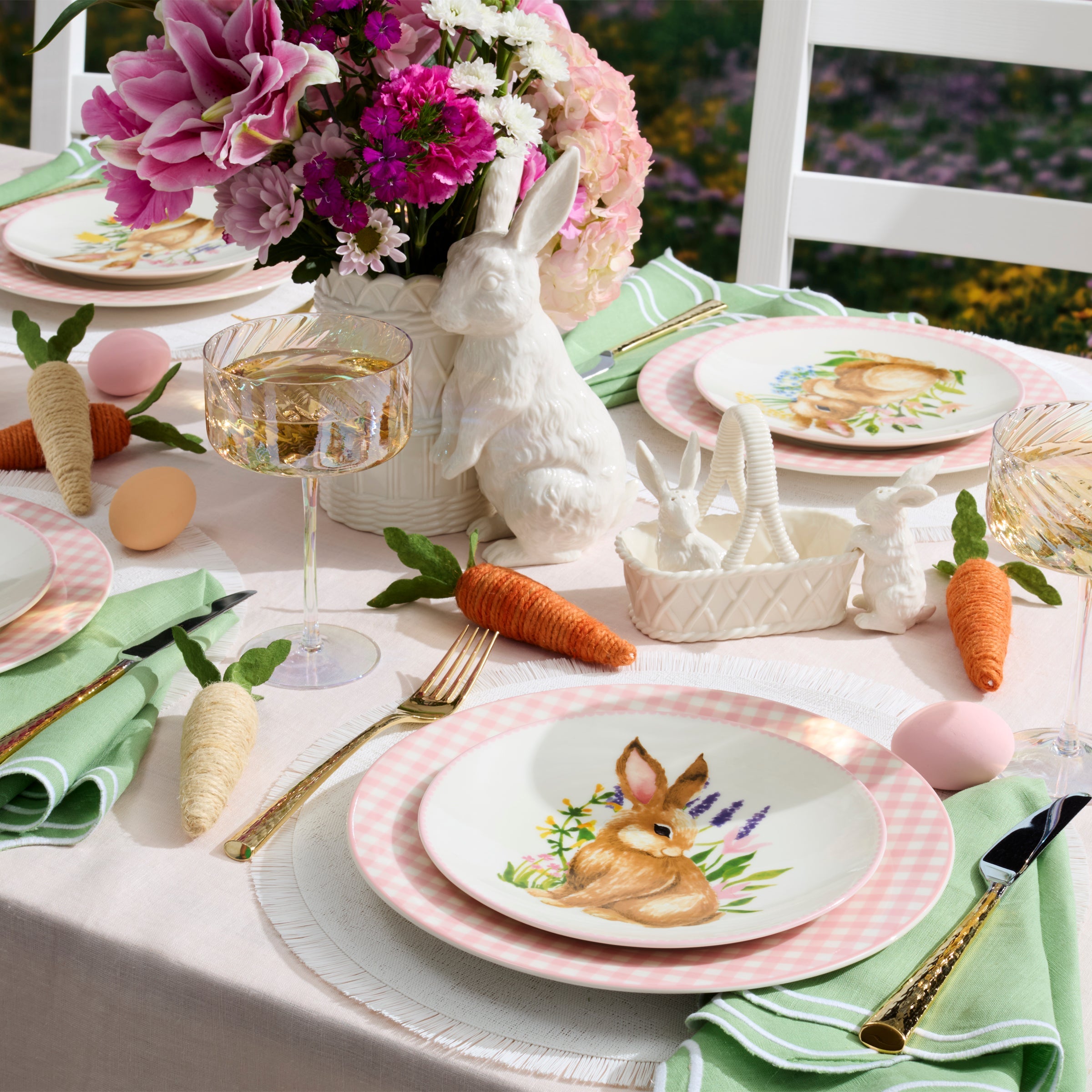 Gingham Pink Dinner Plates - Set of 4 - Image 2