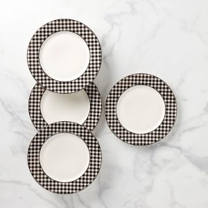 Gingham Black Dinner Plates - Set of 4