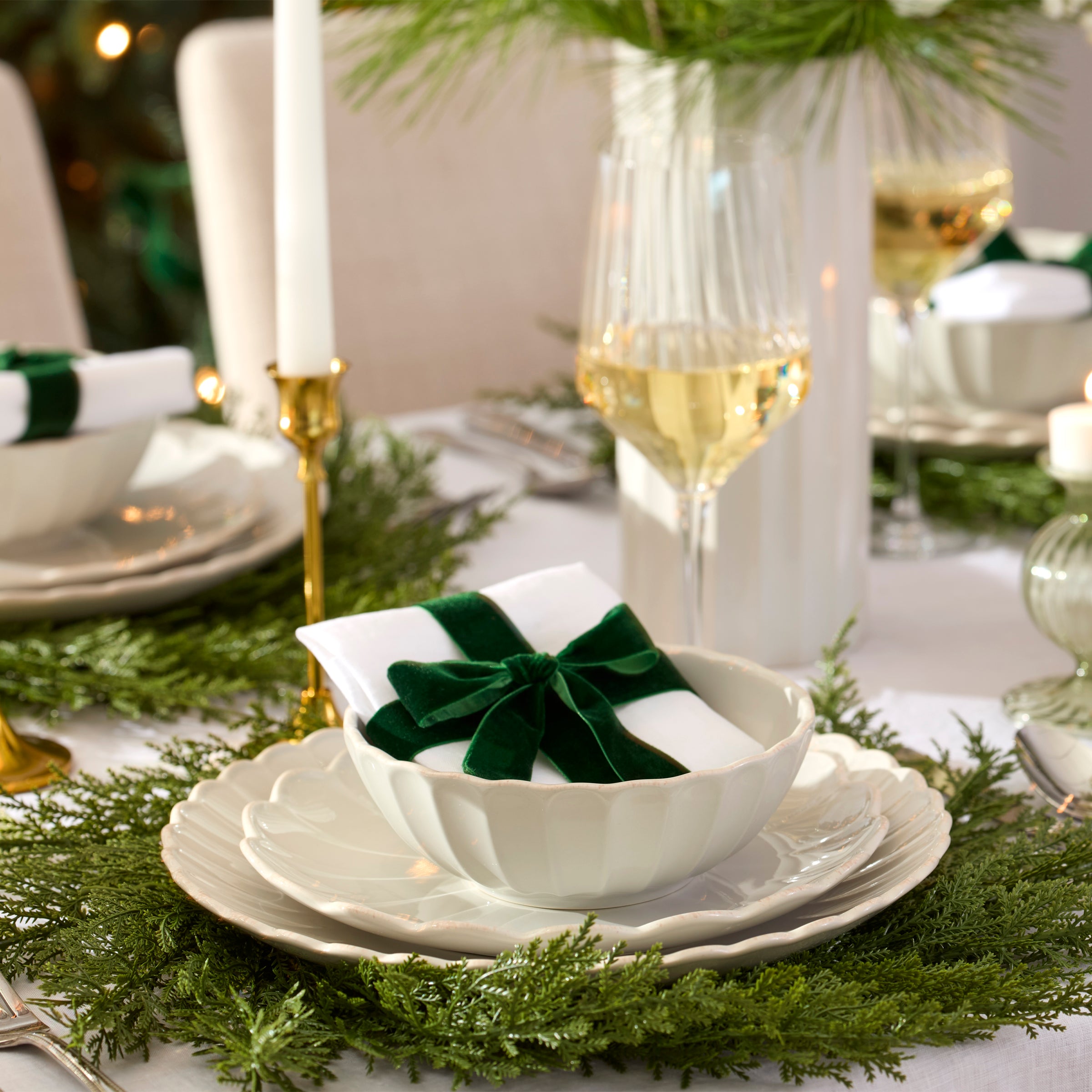 French Perle Scallop White 12-Piece Dinnerware Set - Image 9
