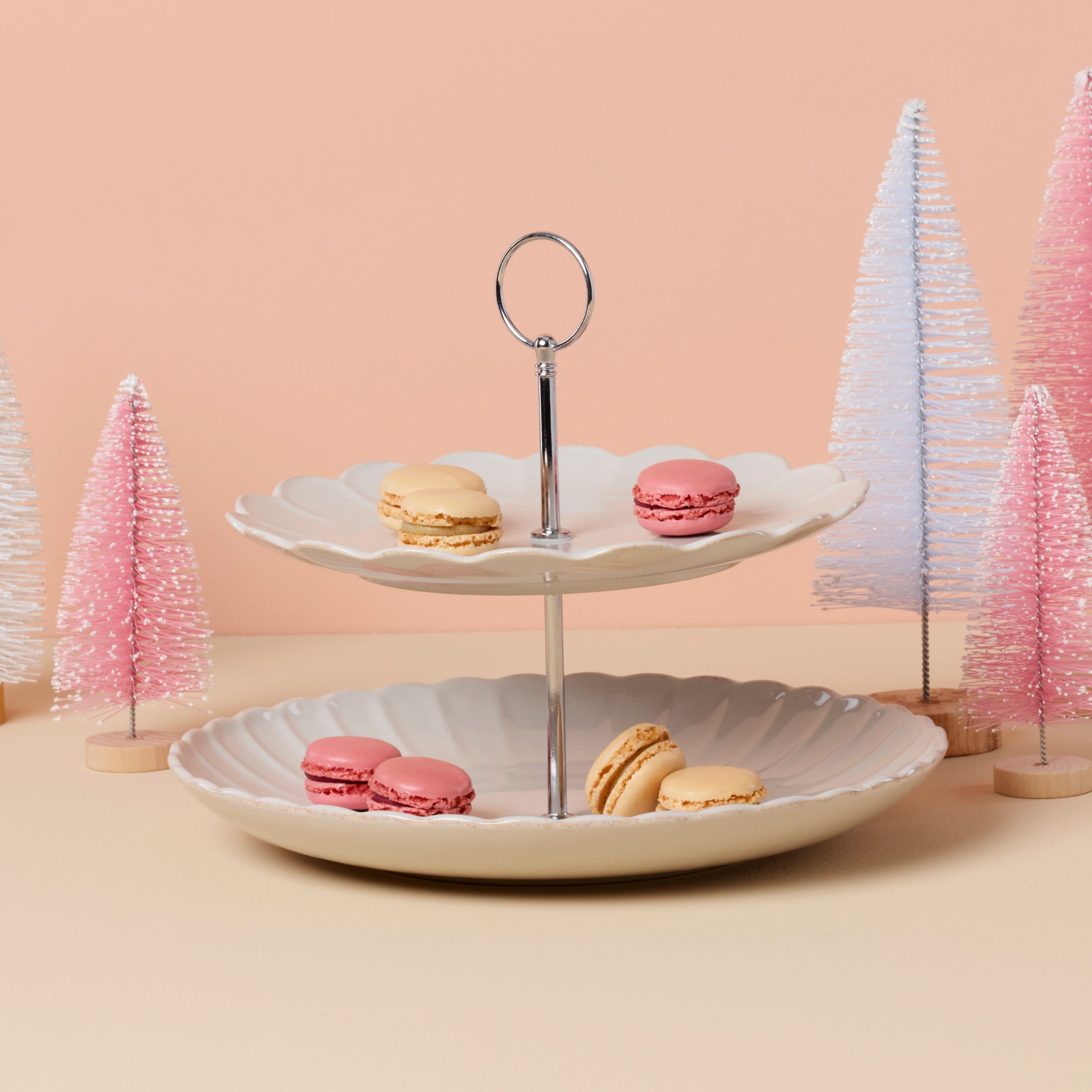 French Perle Scallop White 2-Tier Server - Image 3