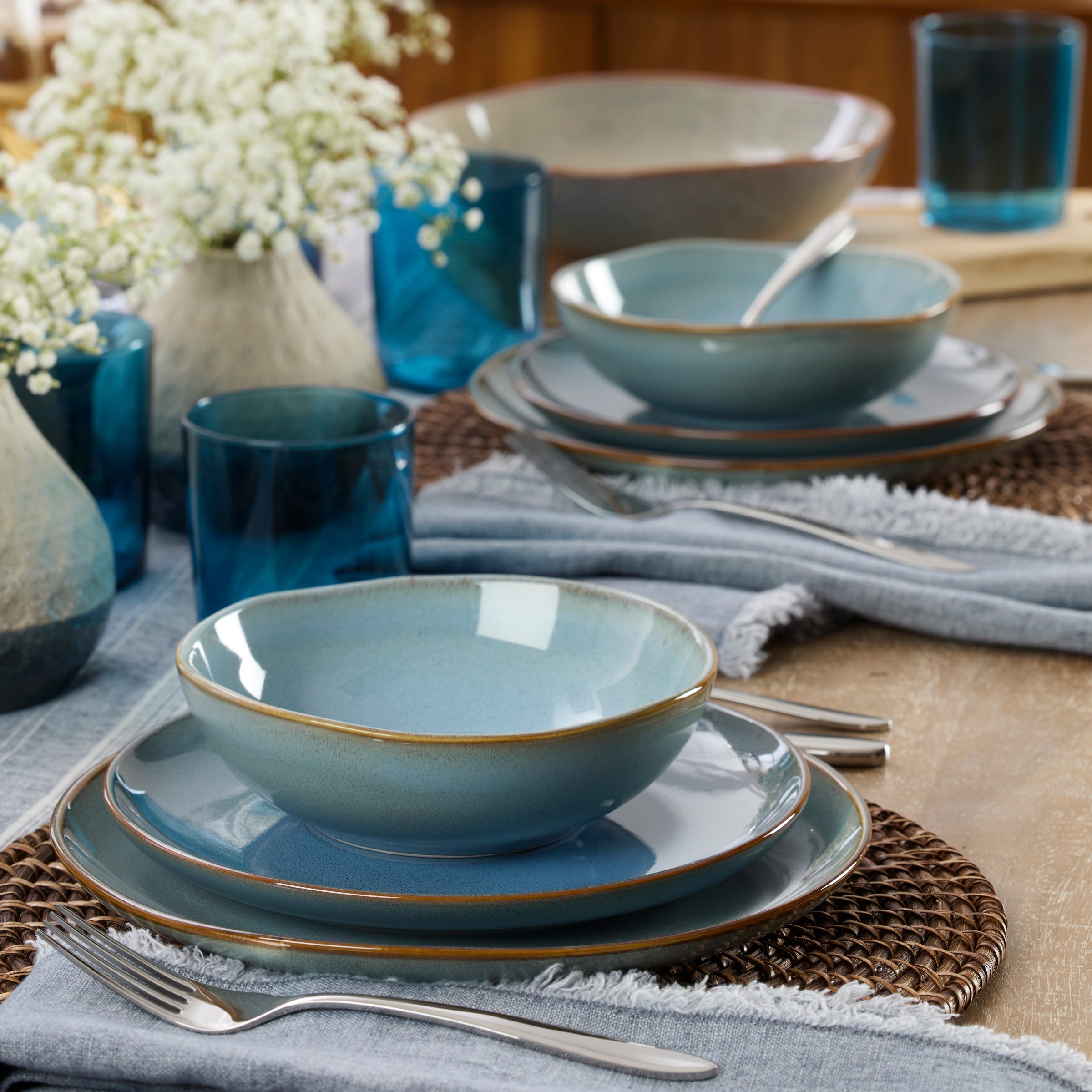 Organic Shades Blue 12-Piece Dinnerware Set - Image 3