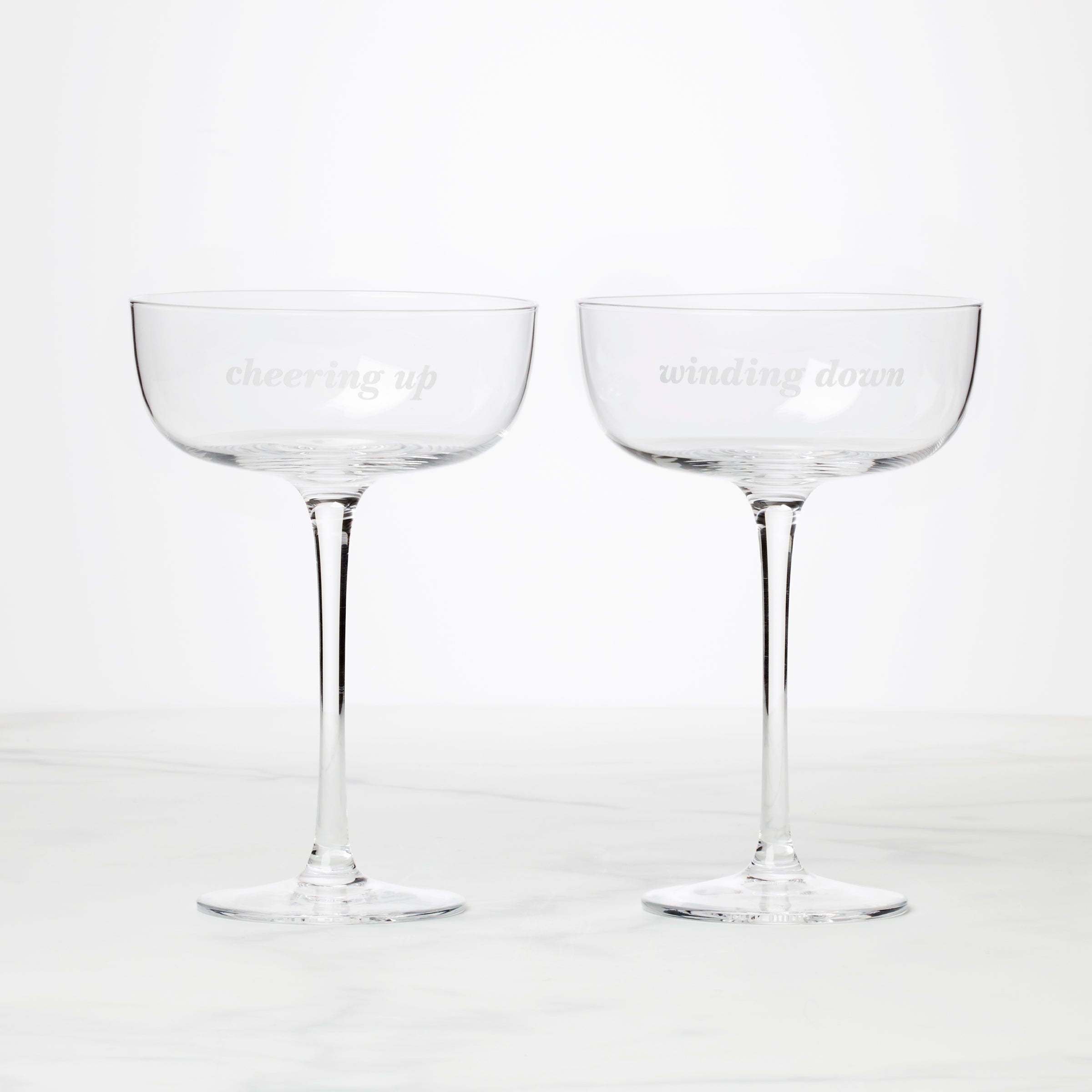 Winding Down & Cheering Up Coupe Glasses - Set Of 2