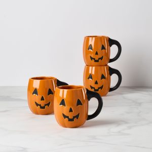 Vintage Halloween Figural Pumpkin Mugs - Set of 4
