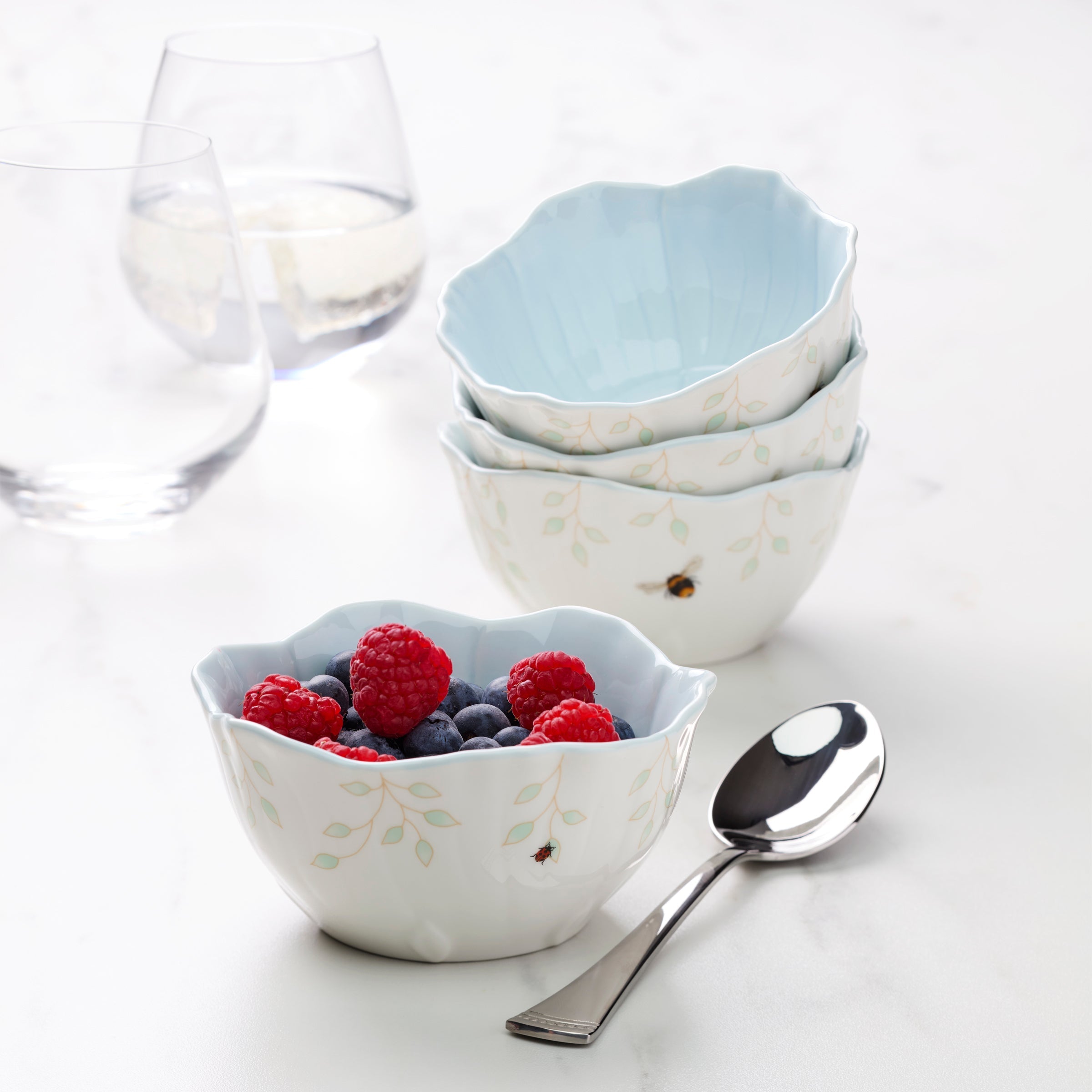 Butterfly Meadow Floral Blue Dessert Bowls - Set of 4 - Image 2