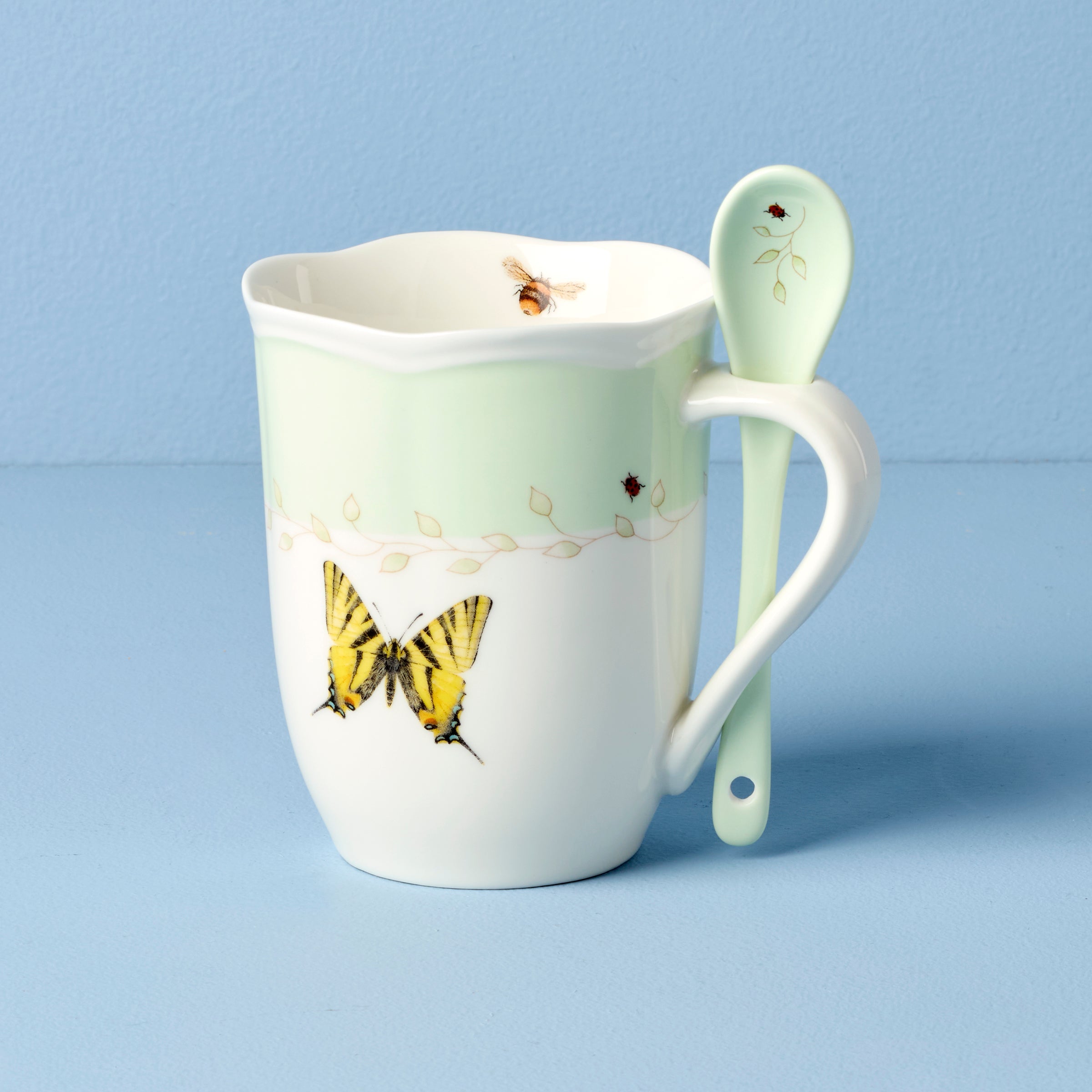 Butterfly Meadow Green Mugs With Spoons - Set of 2 - Image 3